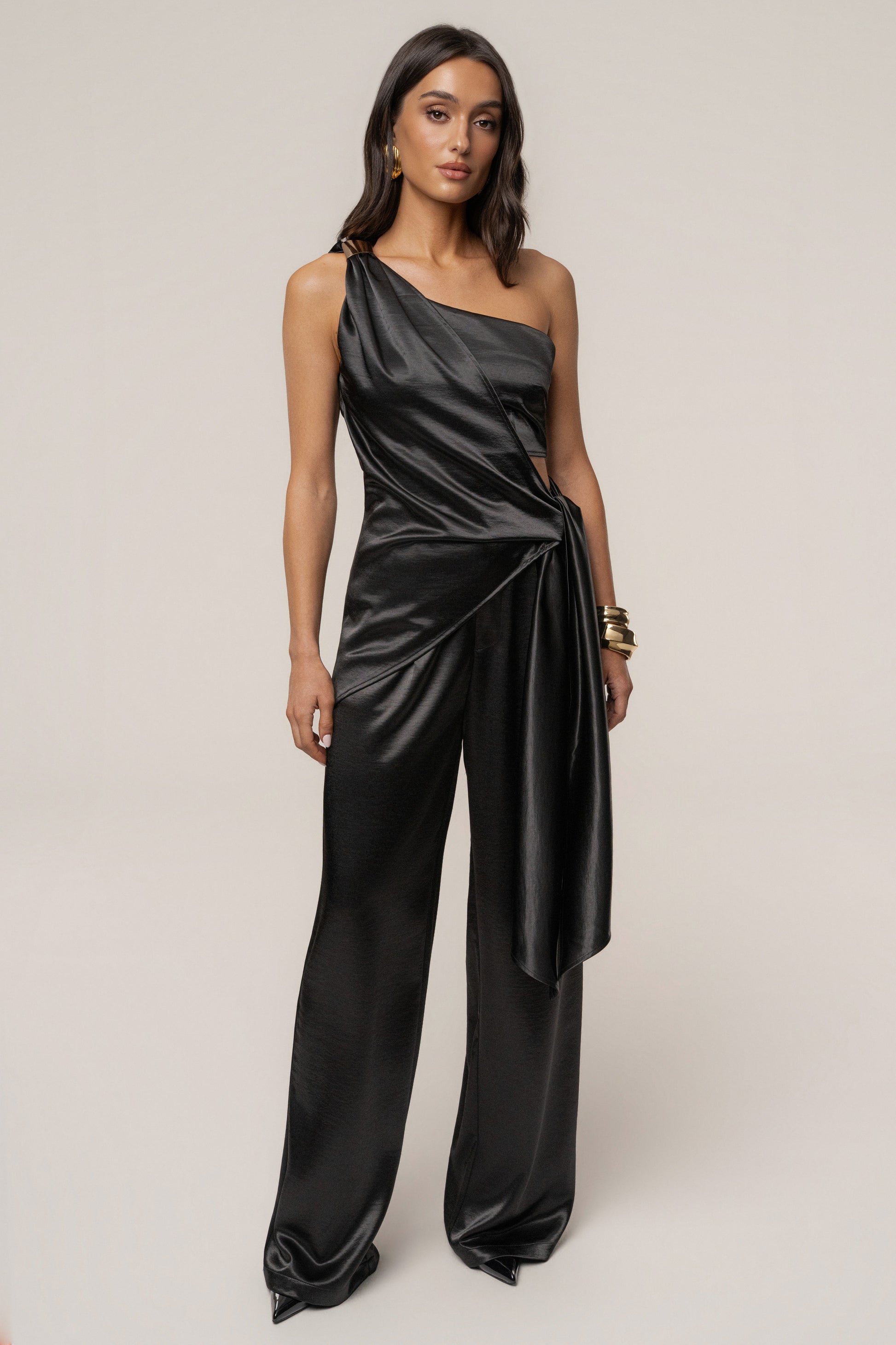 Black Palmera Satin Top JLUXLABEL