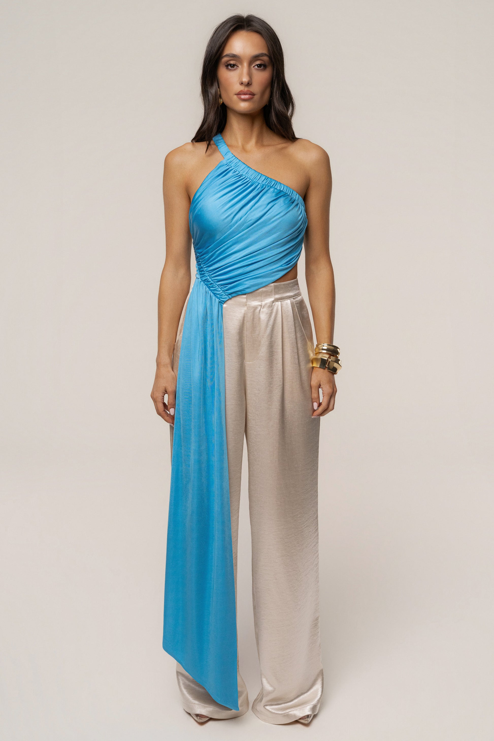 Blue Spotlight Draped Top JLUXLABEL