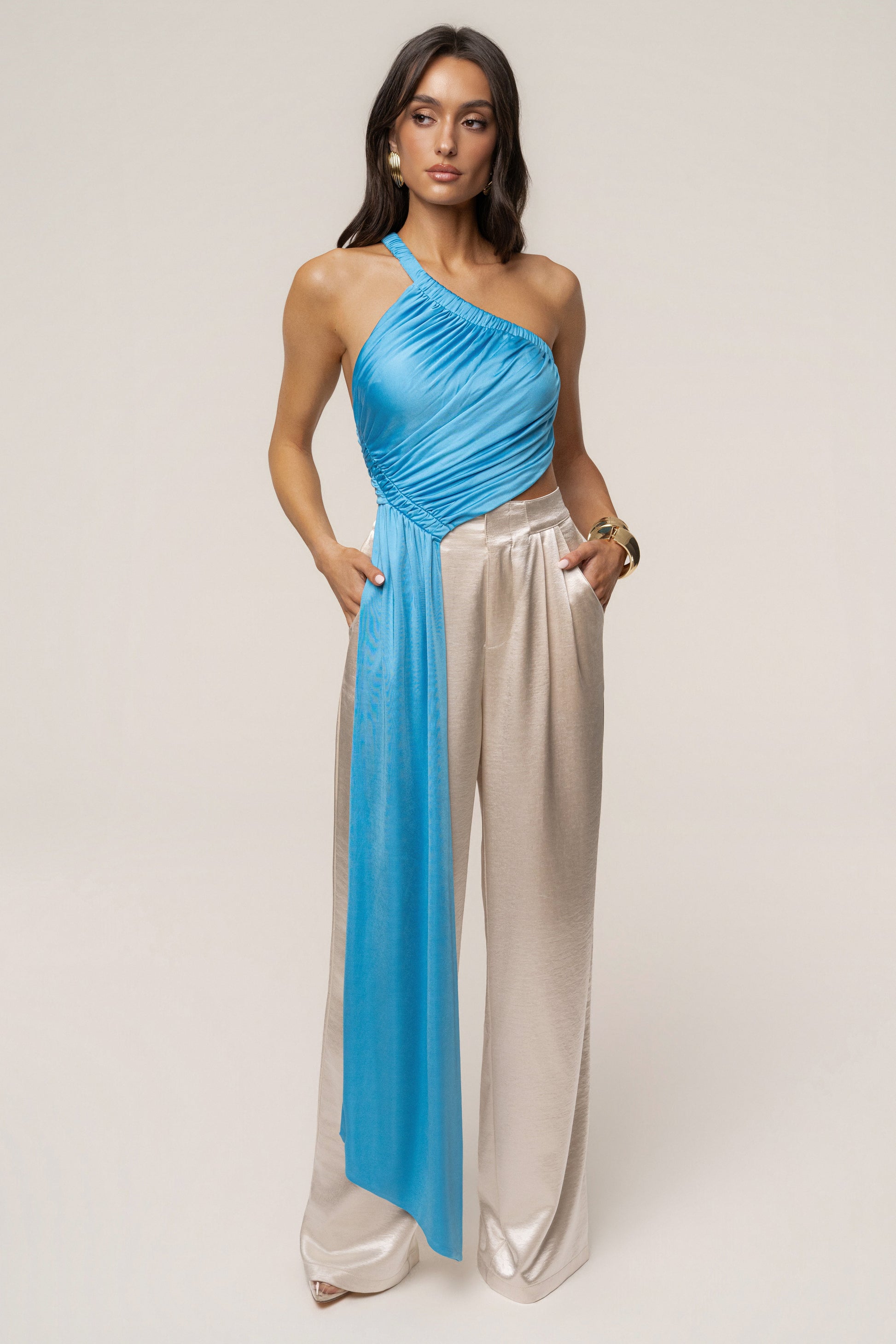 Blue Spotlight Draped Top JLUXLABEL