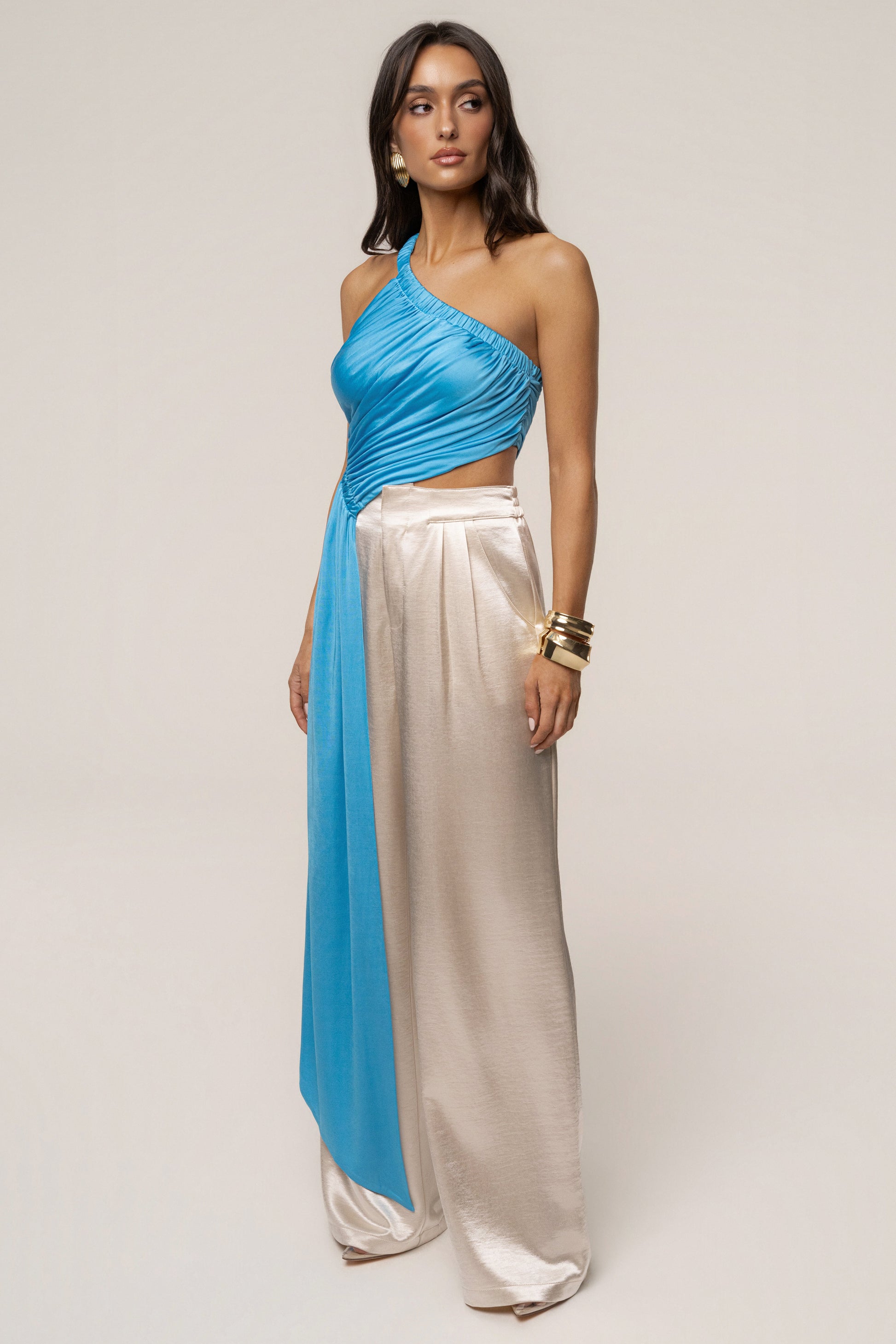 Blue Spotlight Draped Top JLUXLABEL