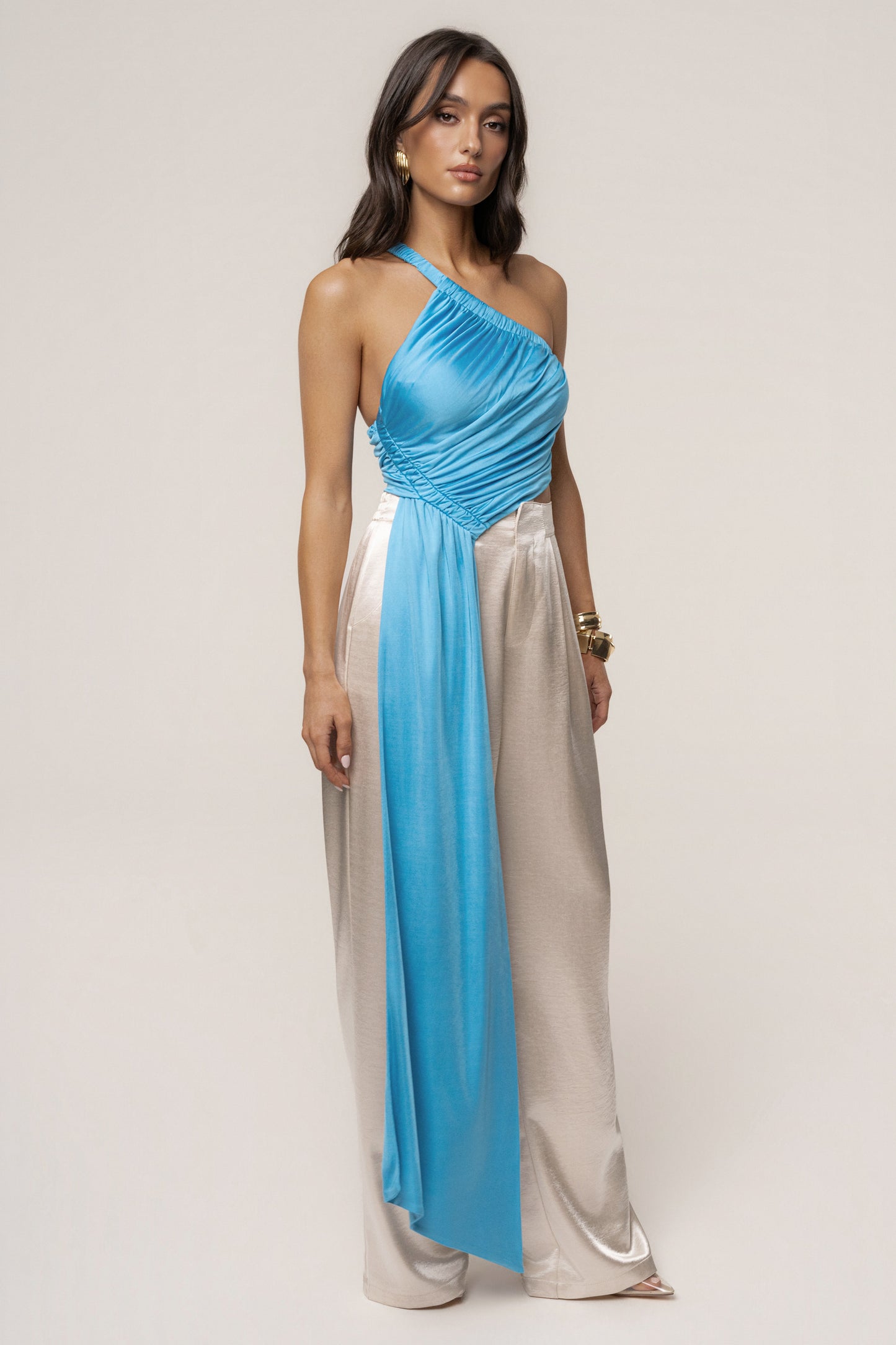 Blue Spotlight Draped Top JLUXLABEL