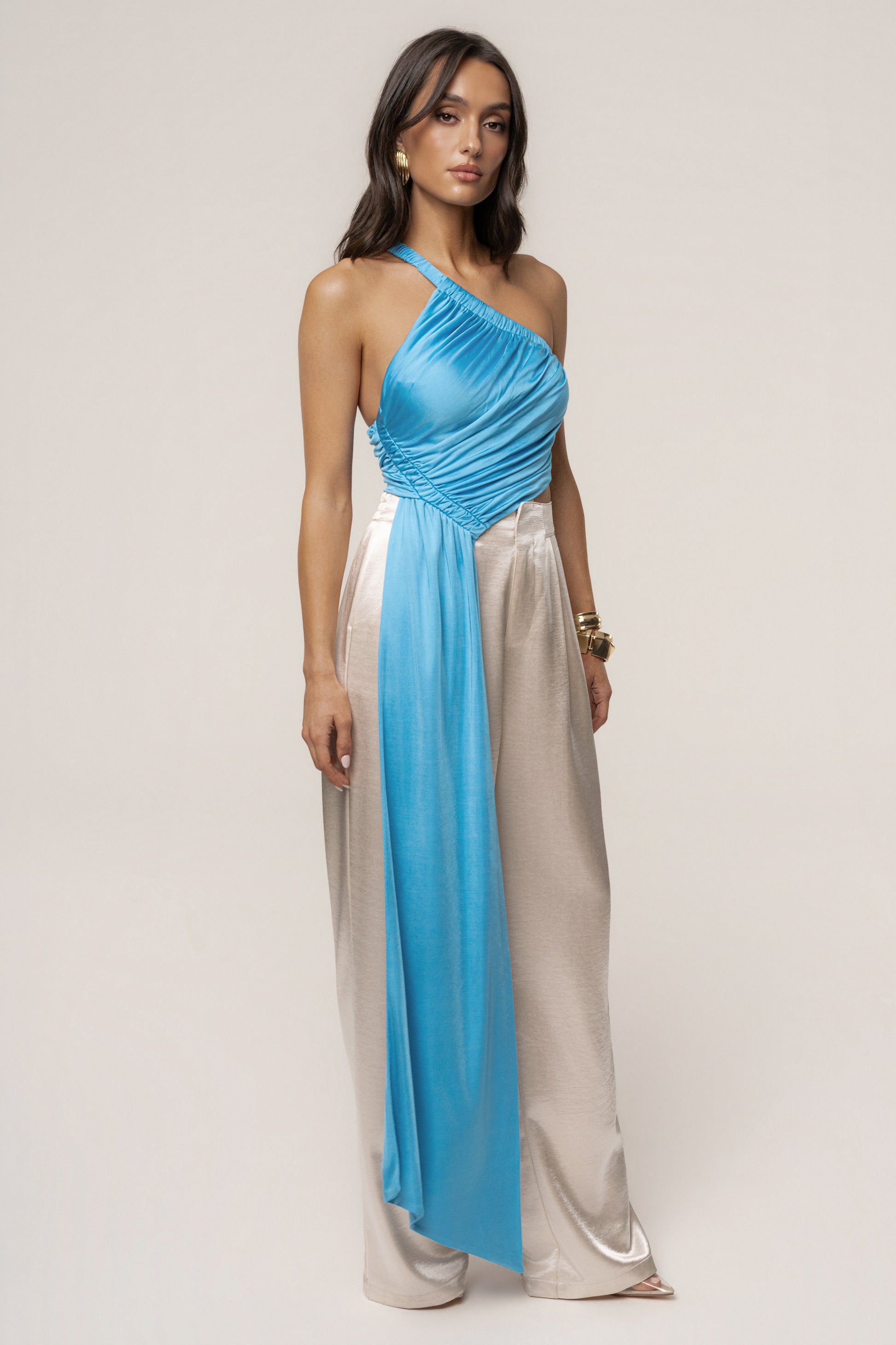Blue Spotlight Draped Top JLUXLABEL