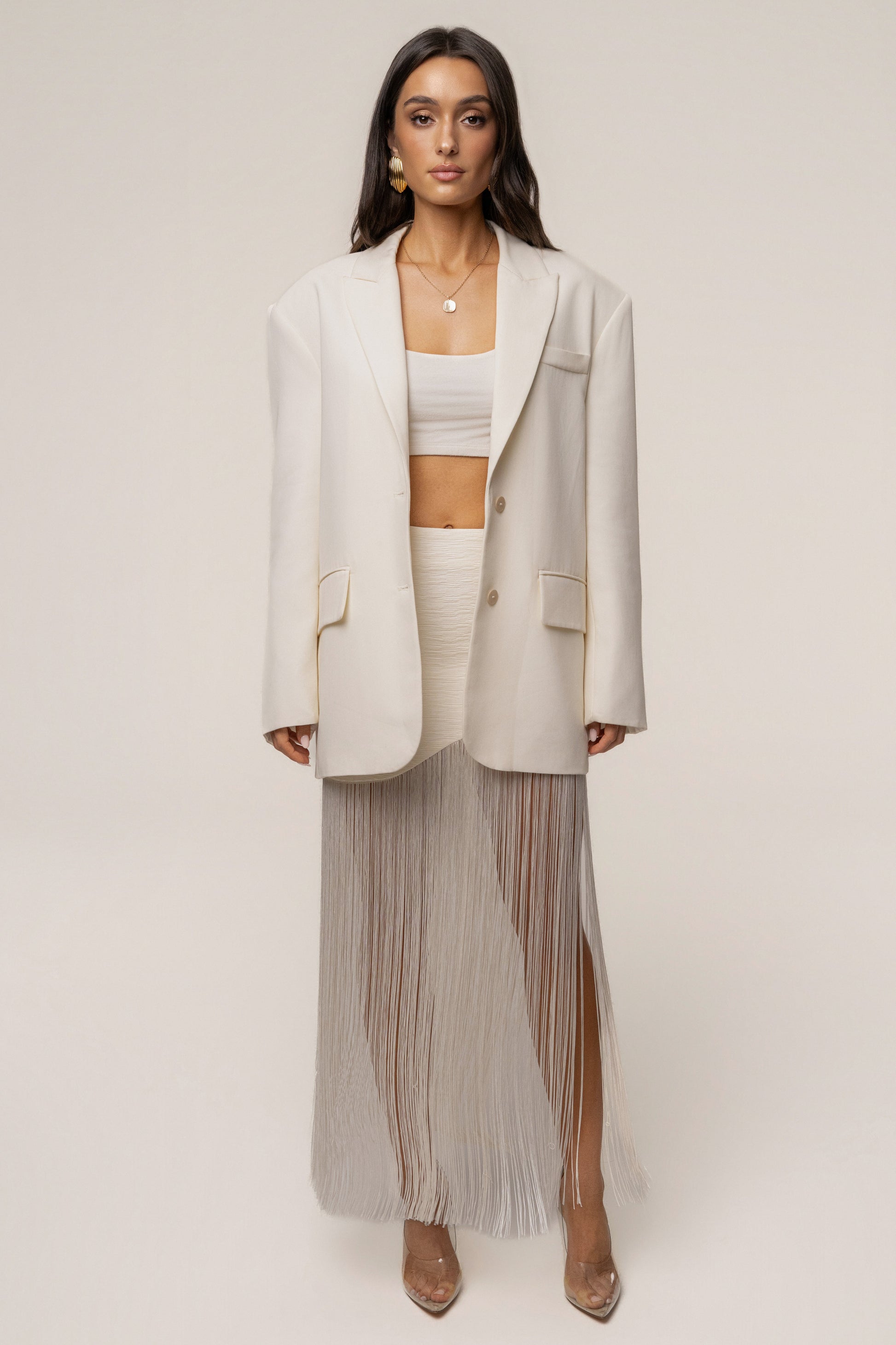 Ivory Gala Nights Fringe Skirt JLUXLABEL