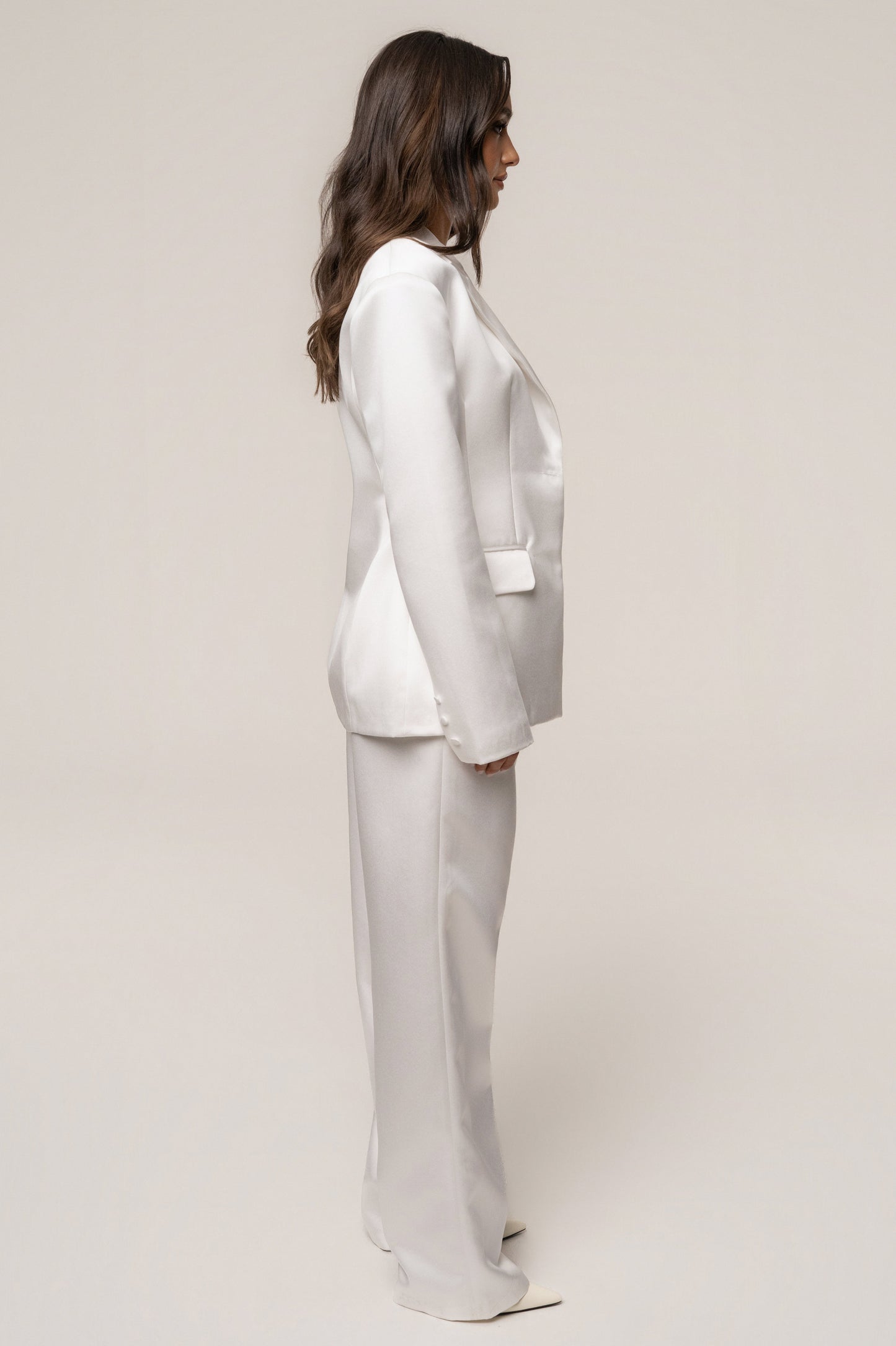 White Victoria Satin Blazer JLUXLABEL