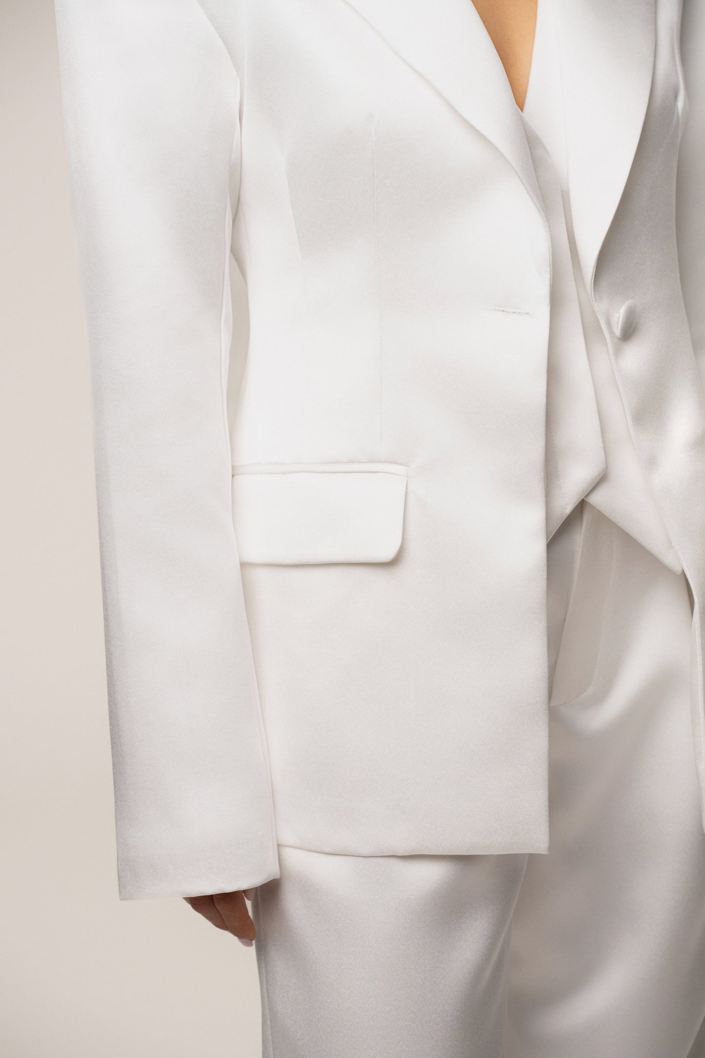 White Victoria Satin Blazer JLUXLABEL