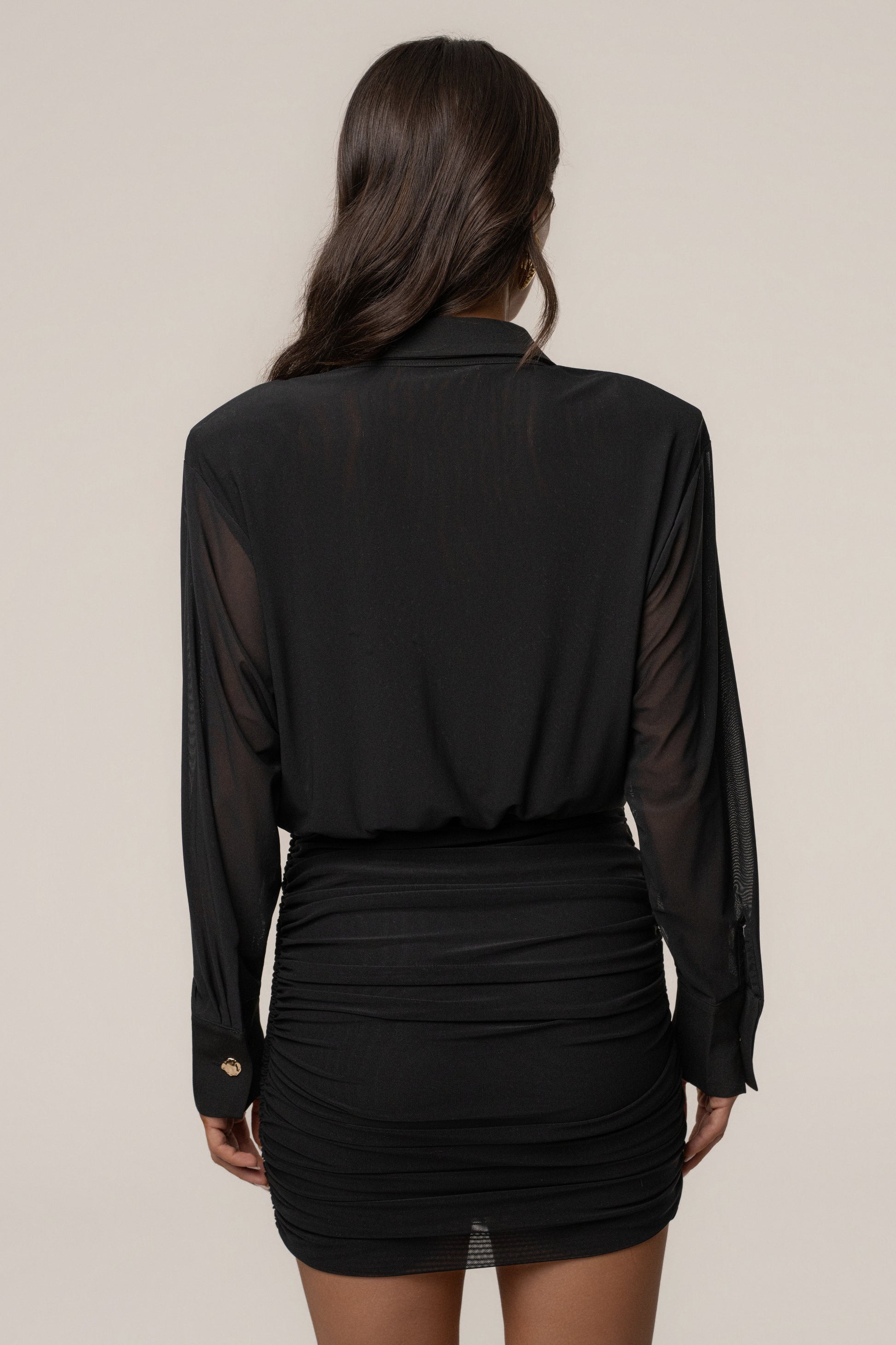Black Leah Plunge Mini Dress JLUXLABEL