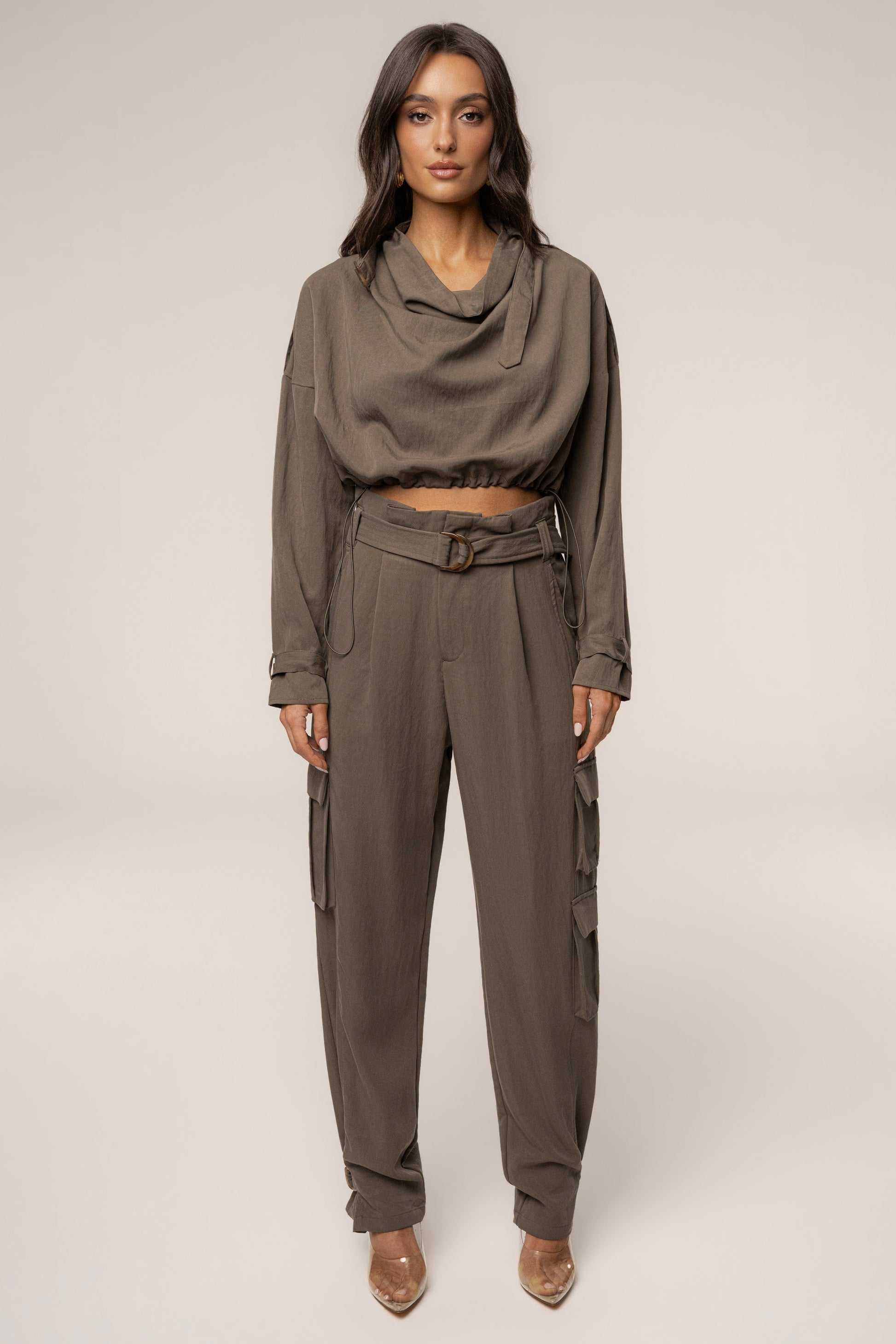 Dark Taupe Boundless Belted Cargo Pants JLUXLABEL