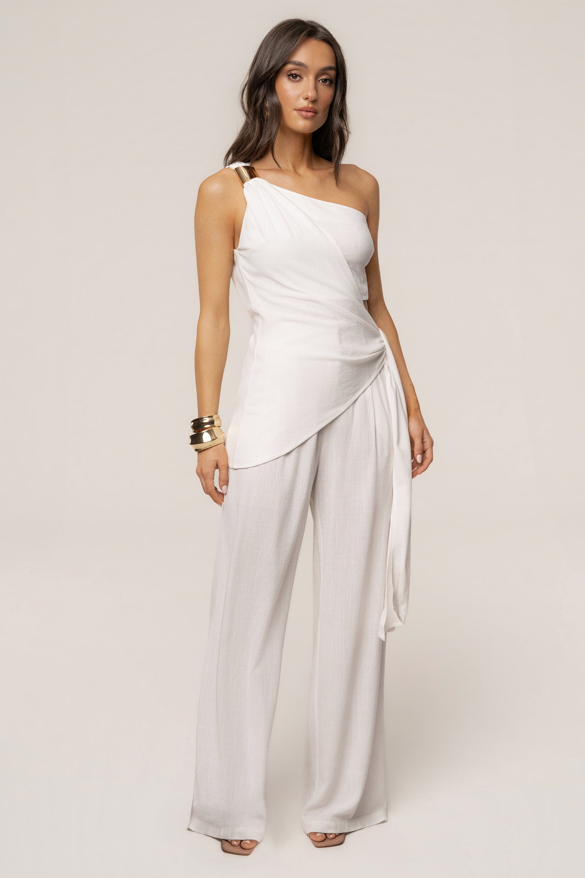 Ivory Palmera One Shoulder Top JLUXLABEL