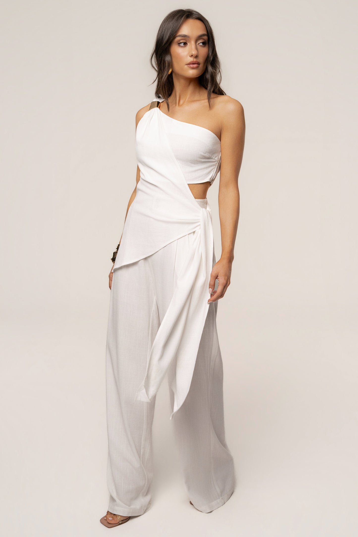 Ivory Palmera One Shoulder Top JLUXLABEL