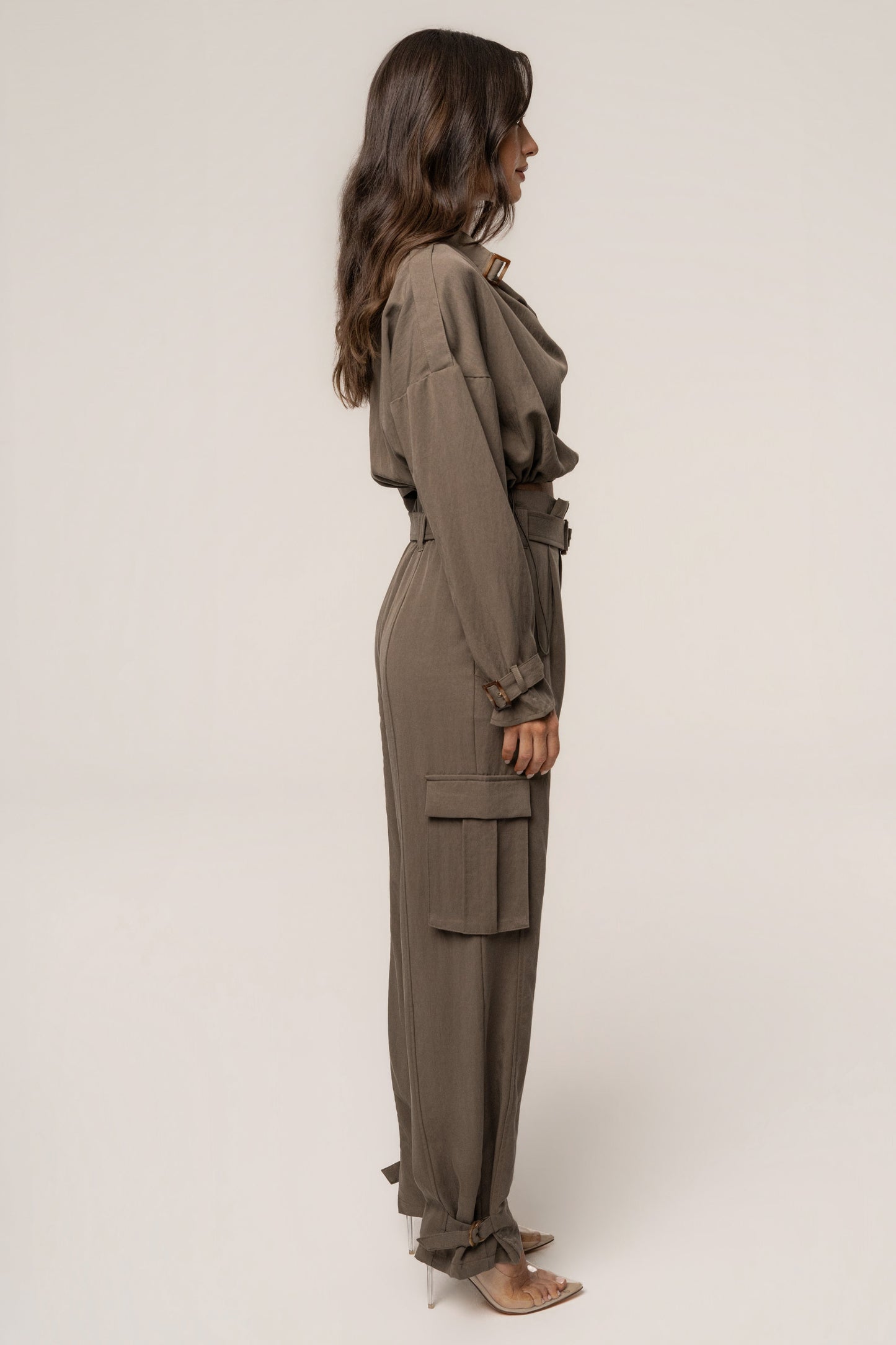Dark Taupe Boundless Belted Cargo Pants JLUXLABEL