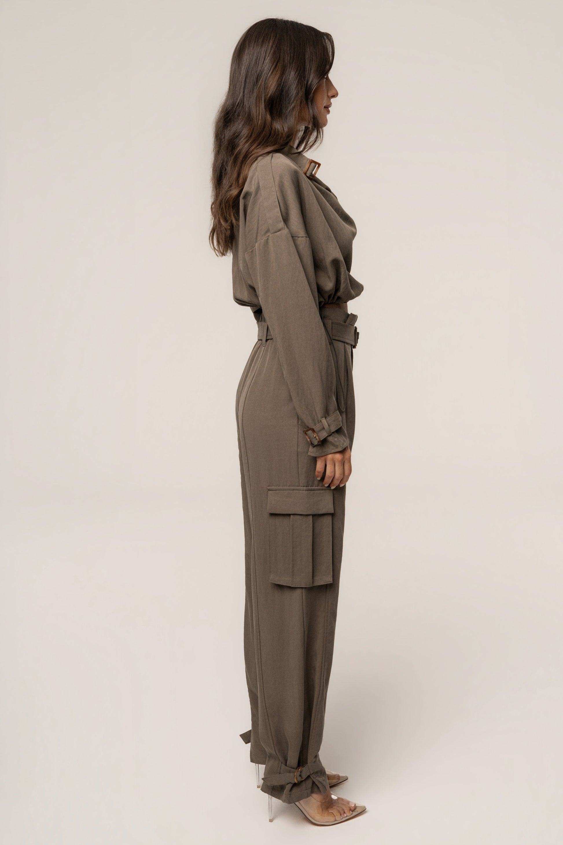 Dark Taupe Boundless Belted Cargo Pants JLUXLABEL