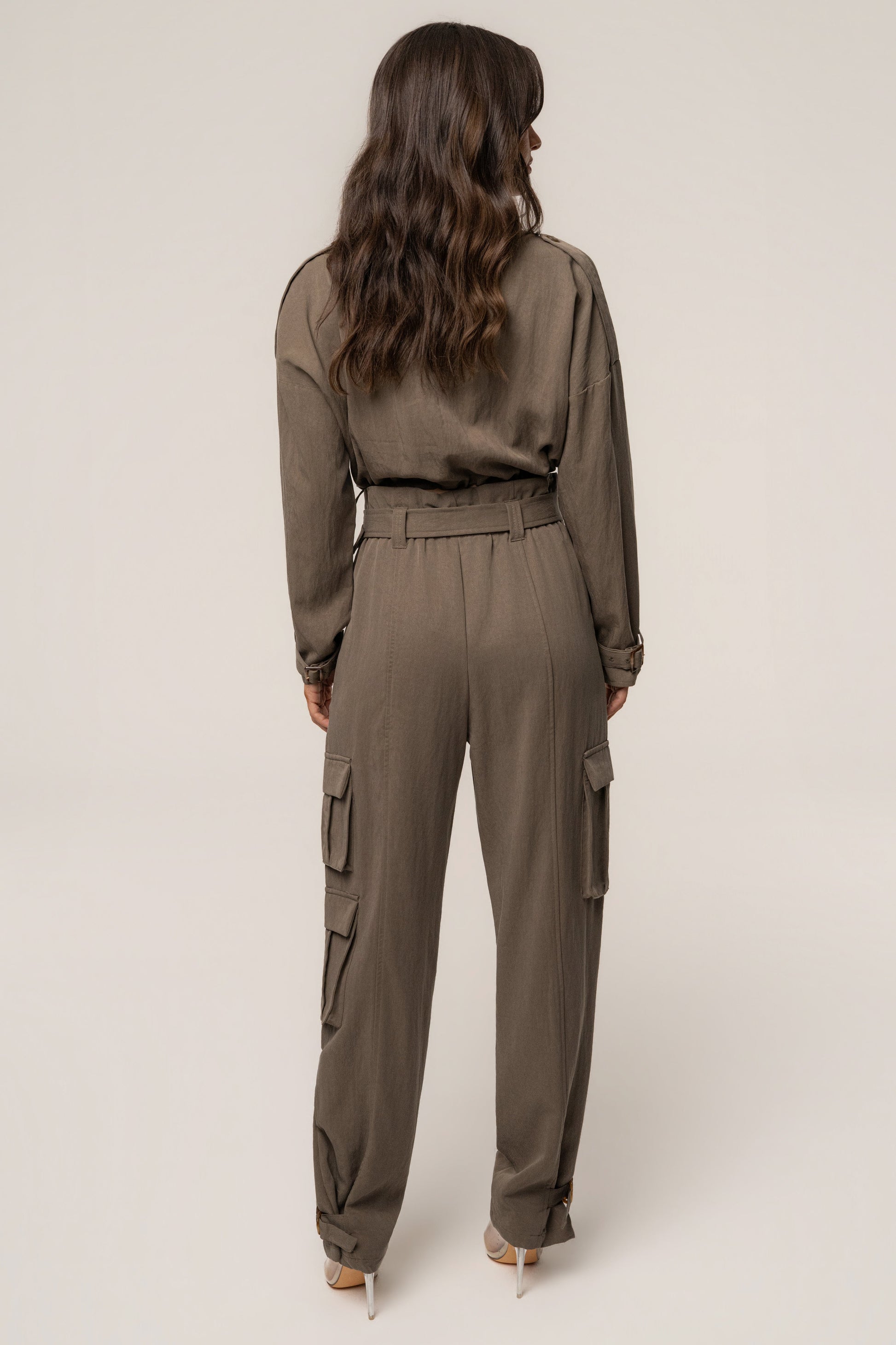 Dark Taupe Boundless Belted Cargo Pants JLUXLABEL