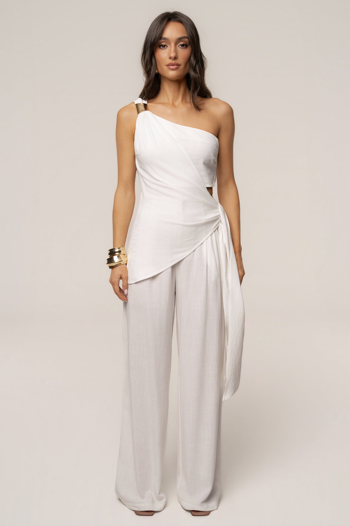 Ivory Palmera One Shoulder Top JLUXLABEL