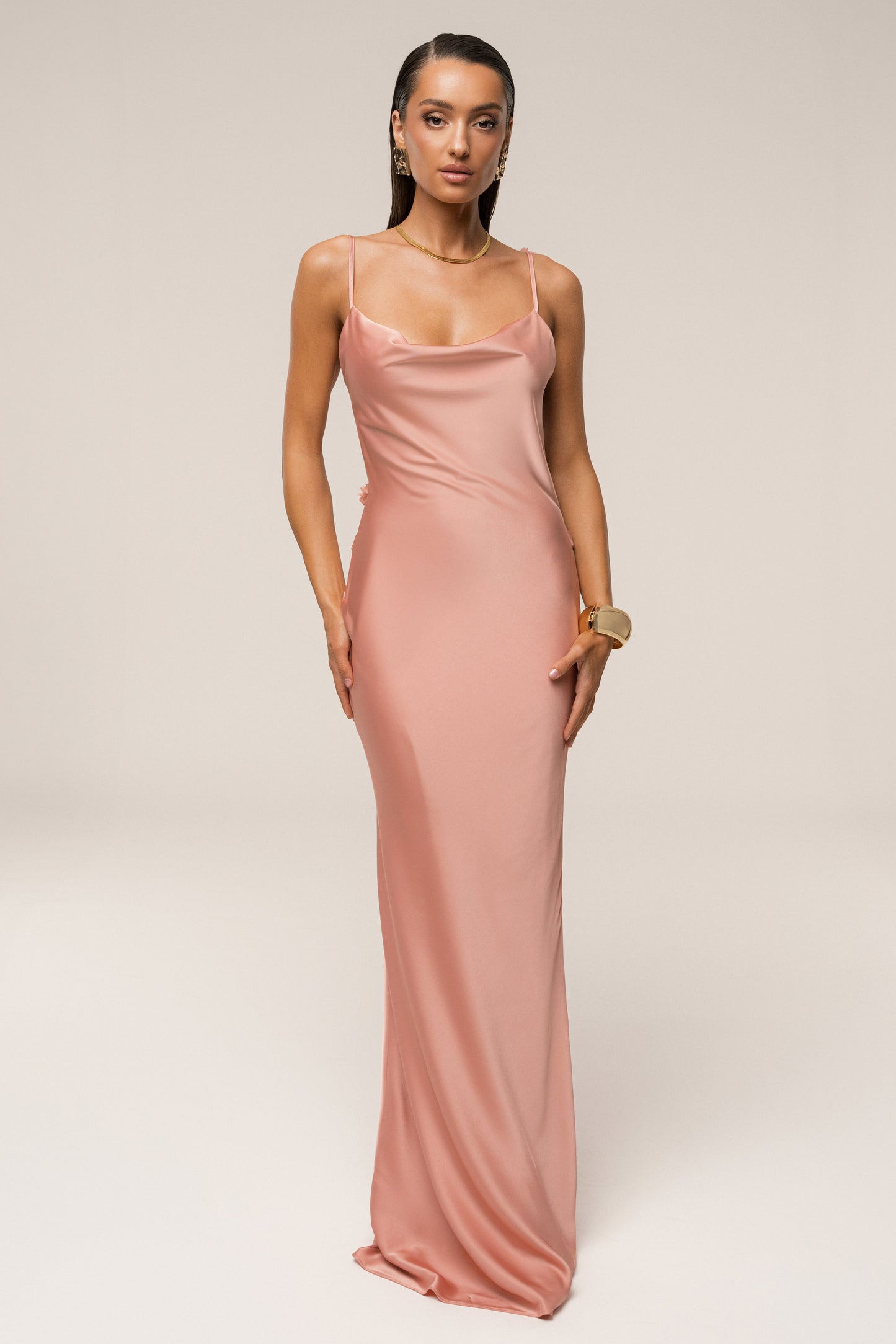 Dark Peach Down The Aisle Satin Gown