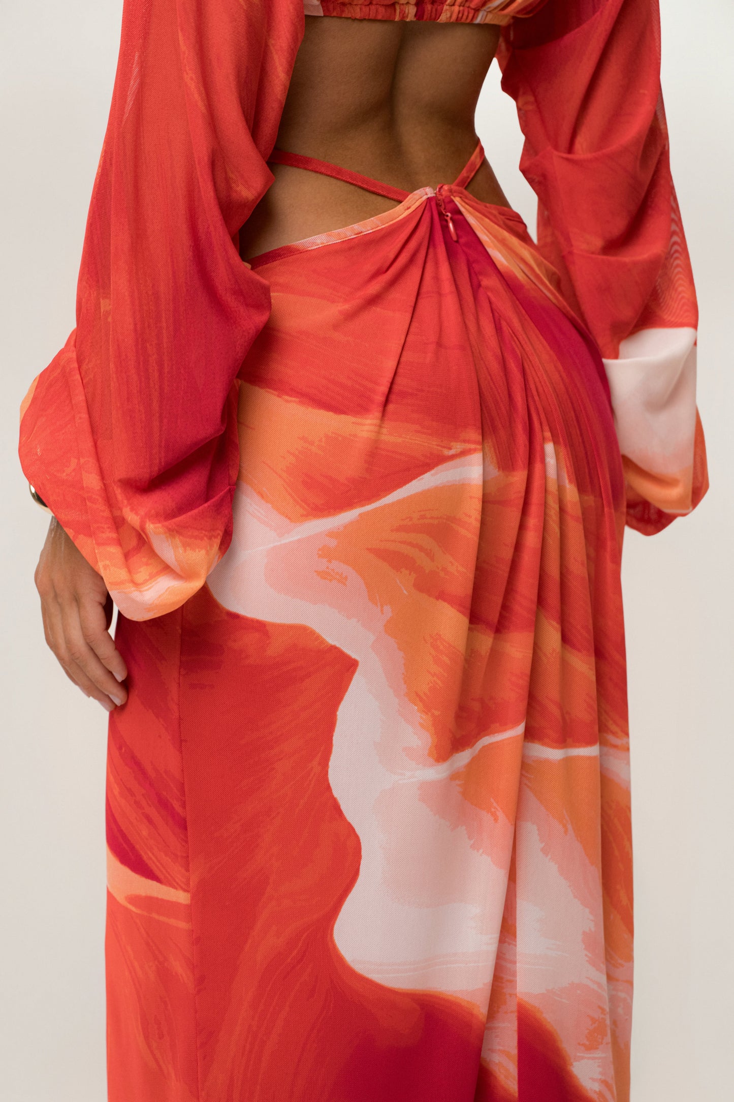 Sunset Red Hera Draped Maxi Skirt