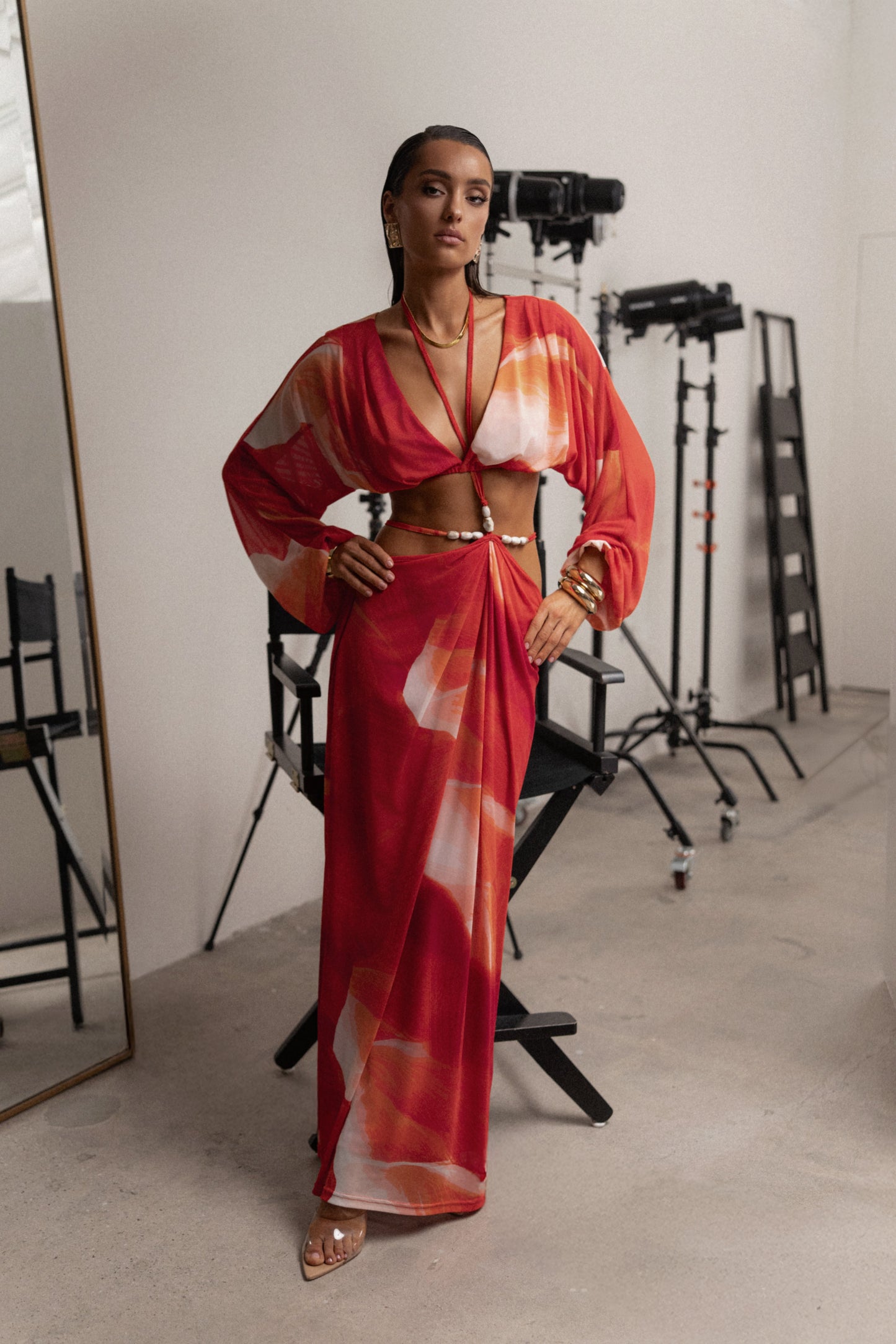 Sunset Red Selene Draped Top