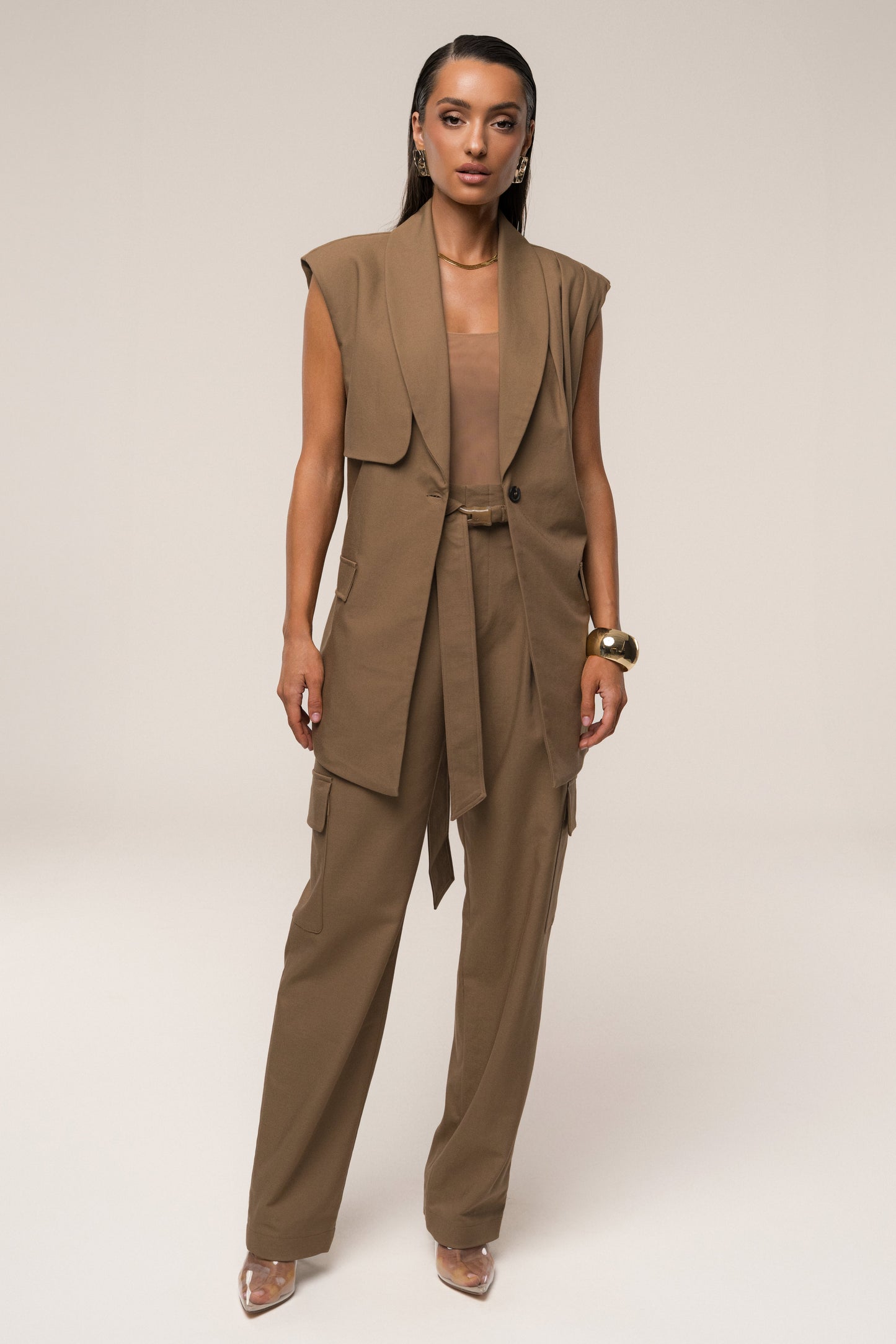 Tan Alexis Belted Cargo Pants