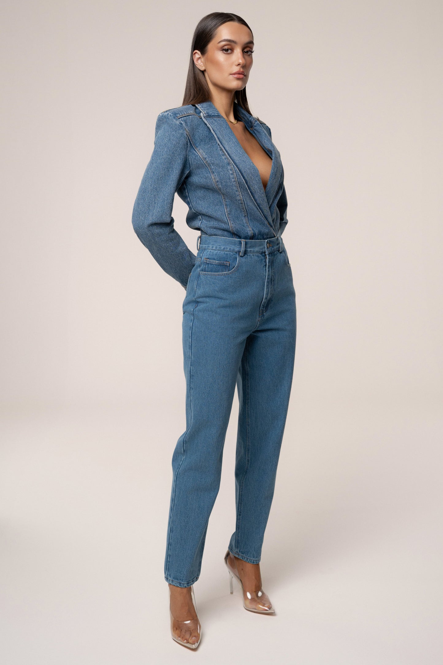 Medium Wash Dominica Structured Denim Bodysuit