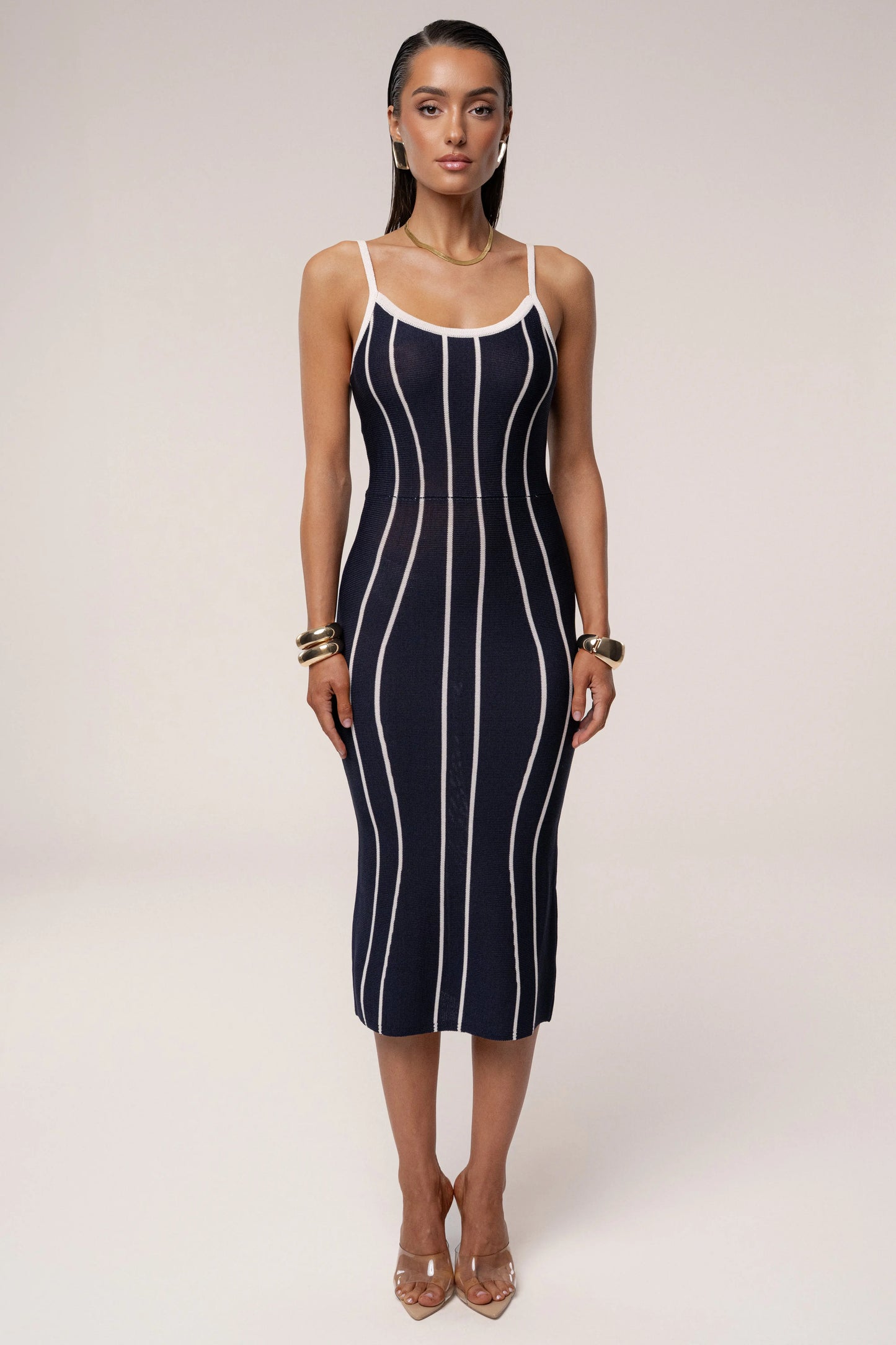 Navy/Ivory Parallel Elegance Midi Dress JLUXLABEL
