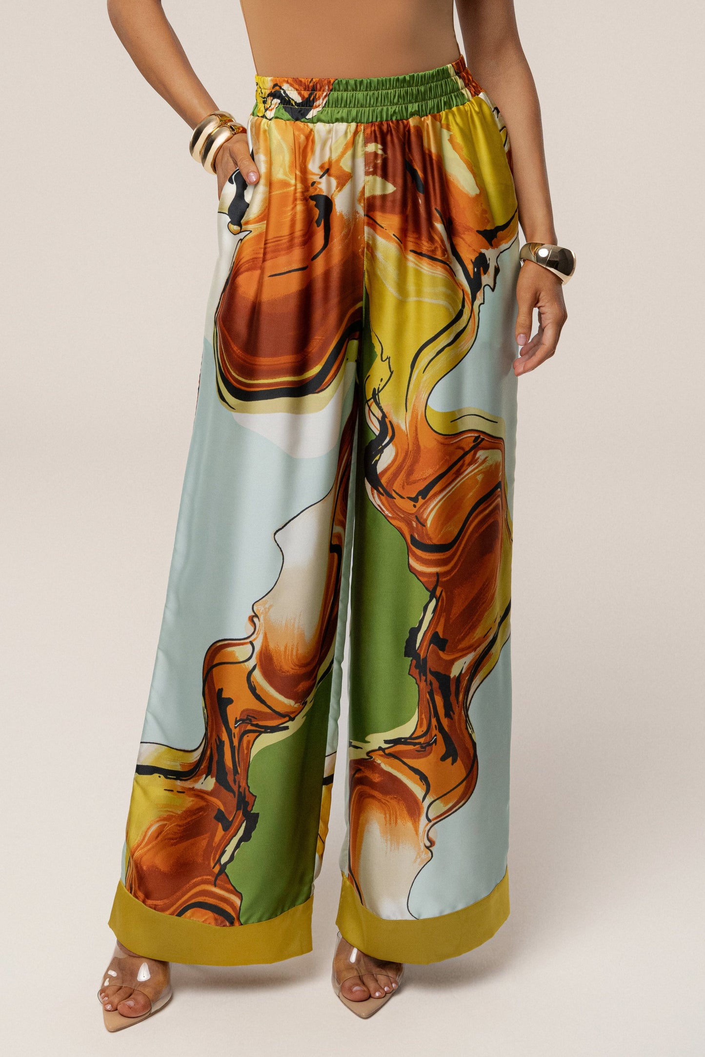 PRE-ORDER Green Tropical Print Jet Set Wide Leg Pants