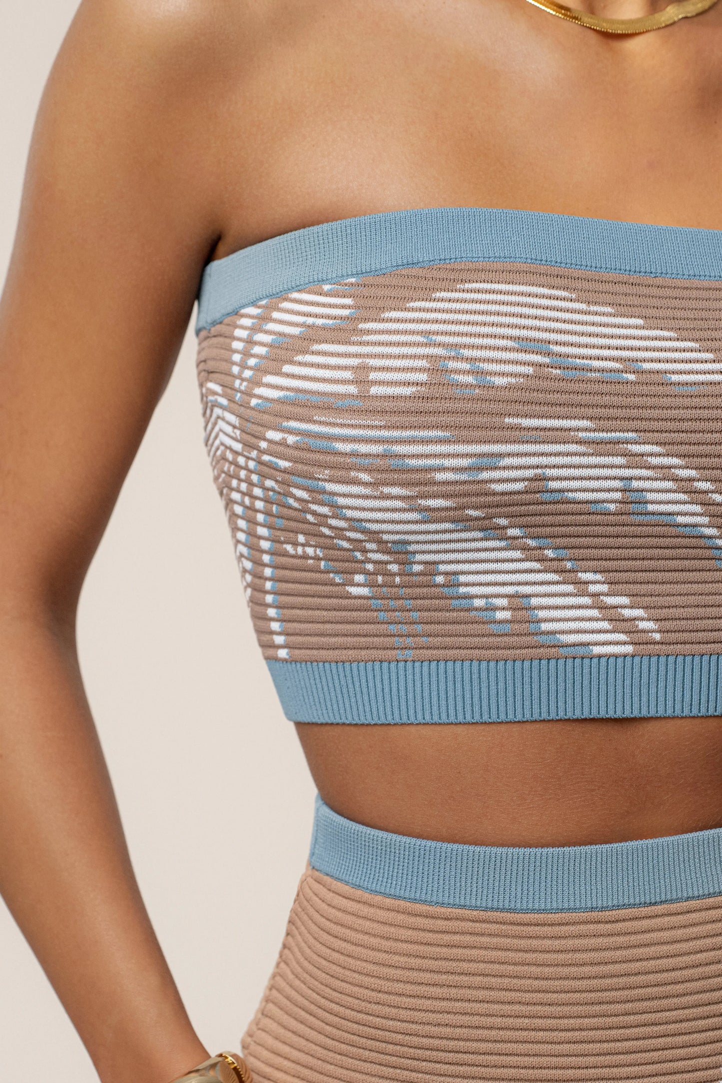 Taupe/Sky Blue Lush Shores Print Skirt Set JLUXLABEL