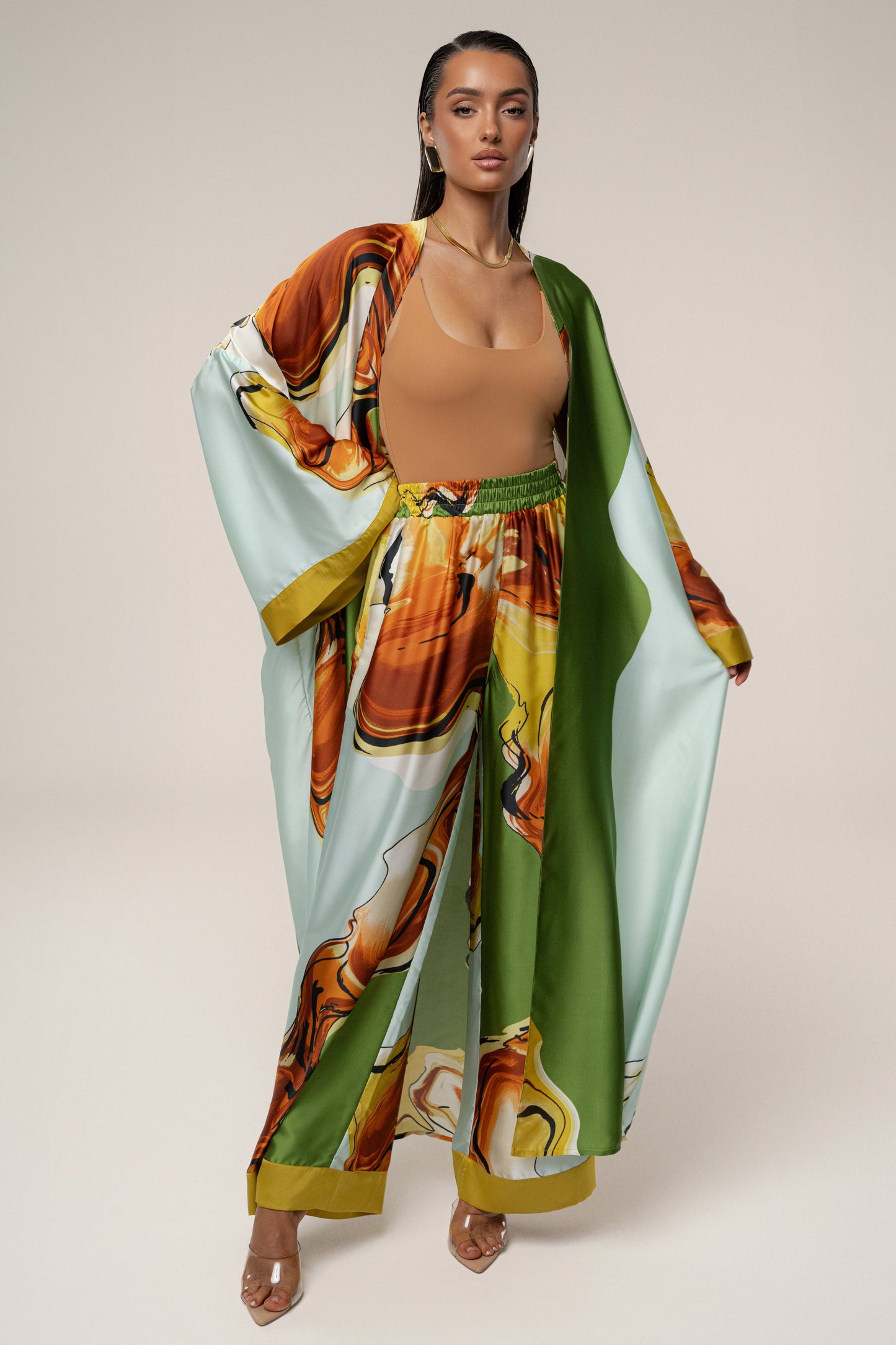 PRE-ORDER Green Tropical Print Jet Set Wide Leg Pants