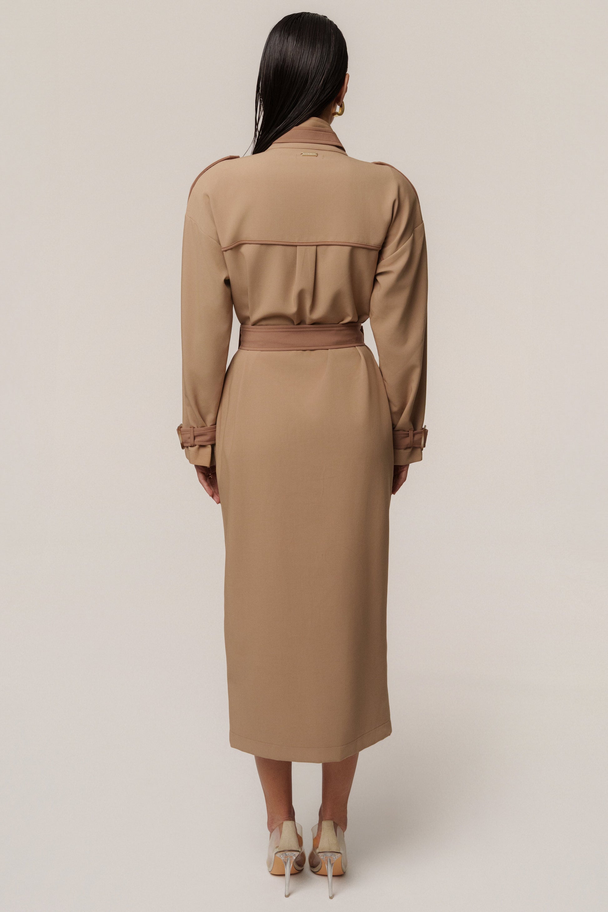 Beige Icon Belted Midi Dress JLUXLABEL