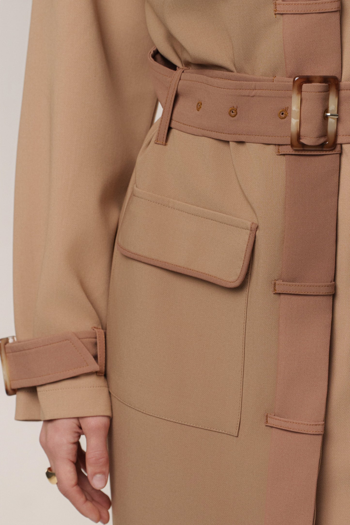 Beige Icon Belted Midi Dress JLUXLABEL