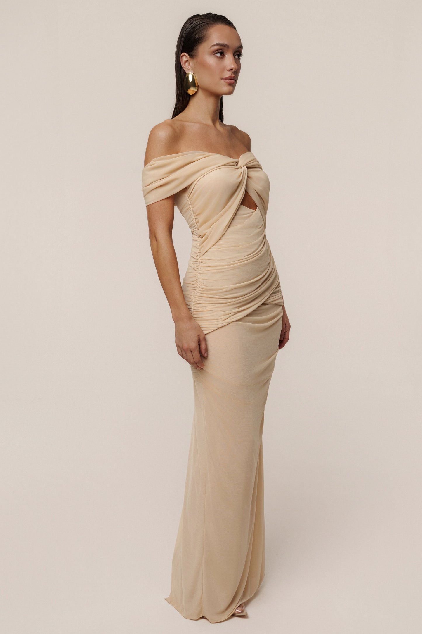 Ivory Alessandra Off Shoulder Maxi Dress JLUXLABEL