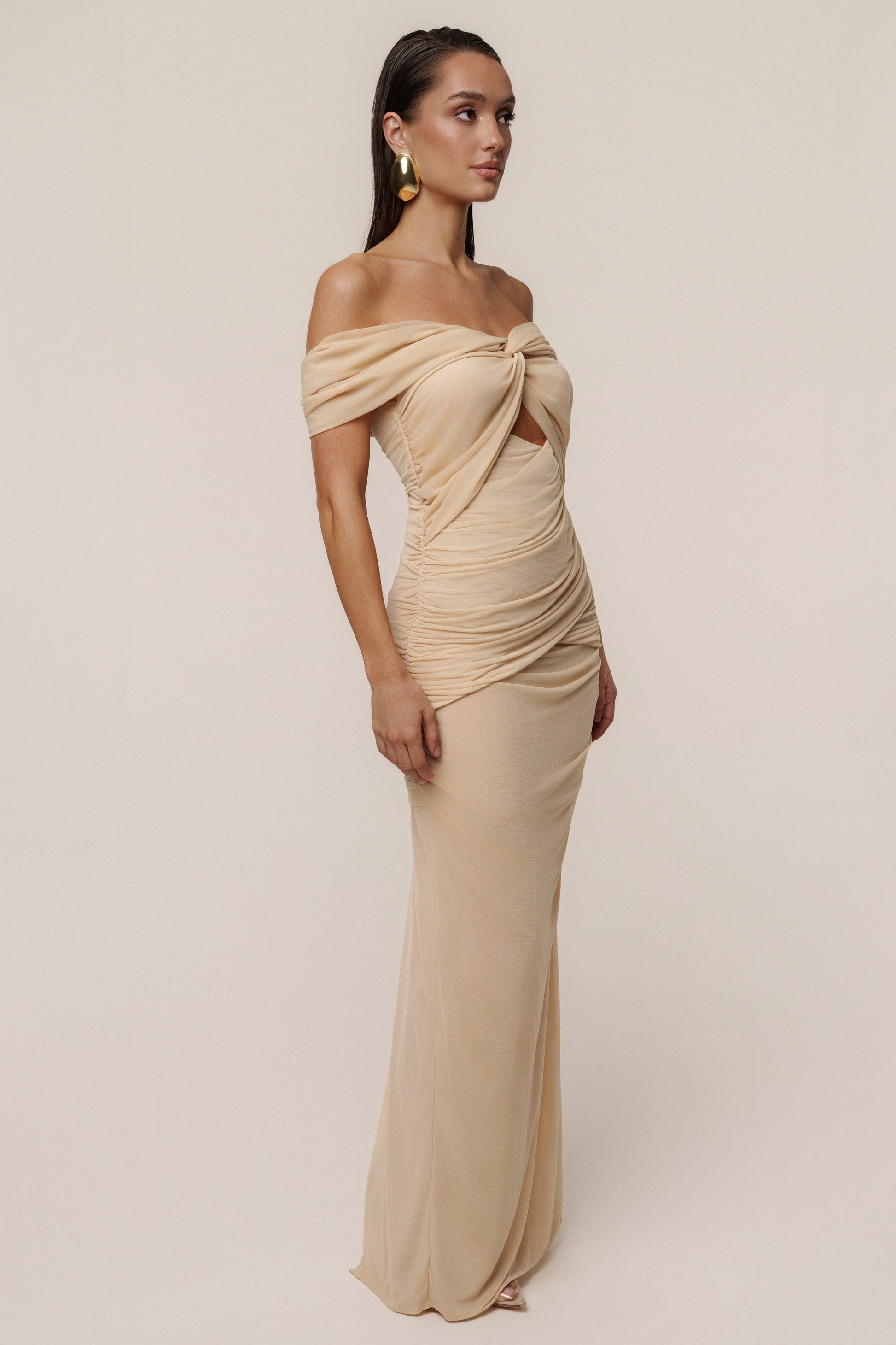 Ivory Alessandra Off Shoulder Maxi Dress JLUXLABEL