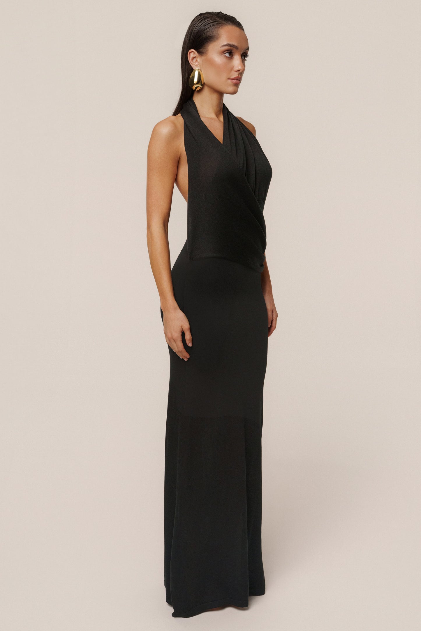 Black Miranda Draped Maxi Dress JLUXLABEL