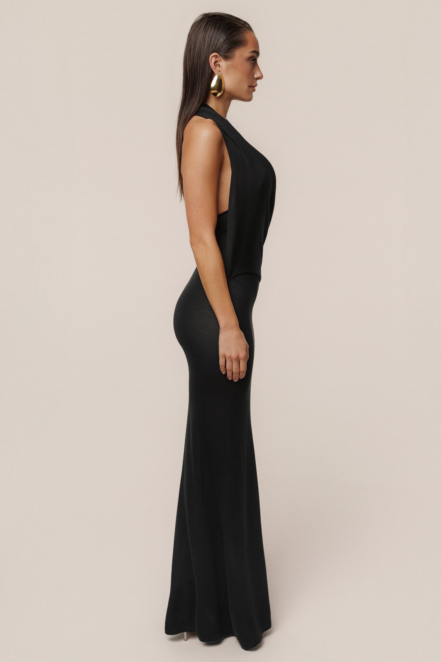 Black Miranda Draped Maxi Dress JLUXLABEL