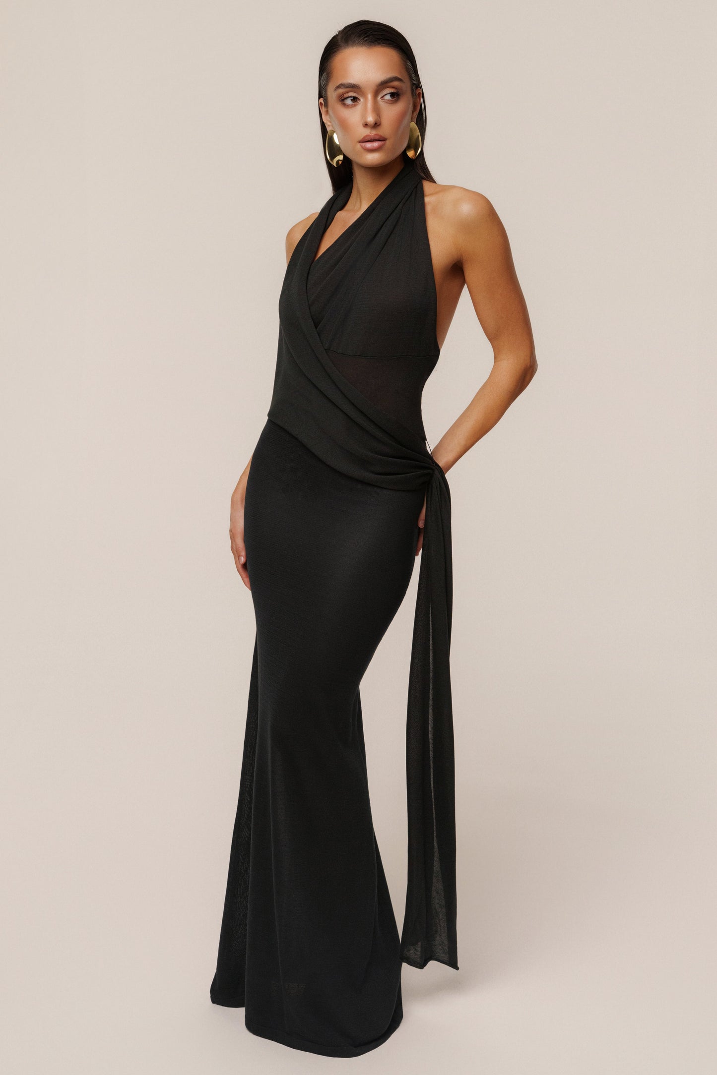 Black Miranda Draped Maxi Dress JLUXLABEL