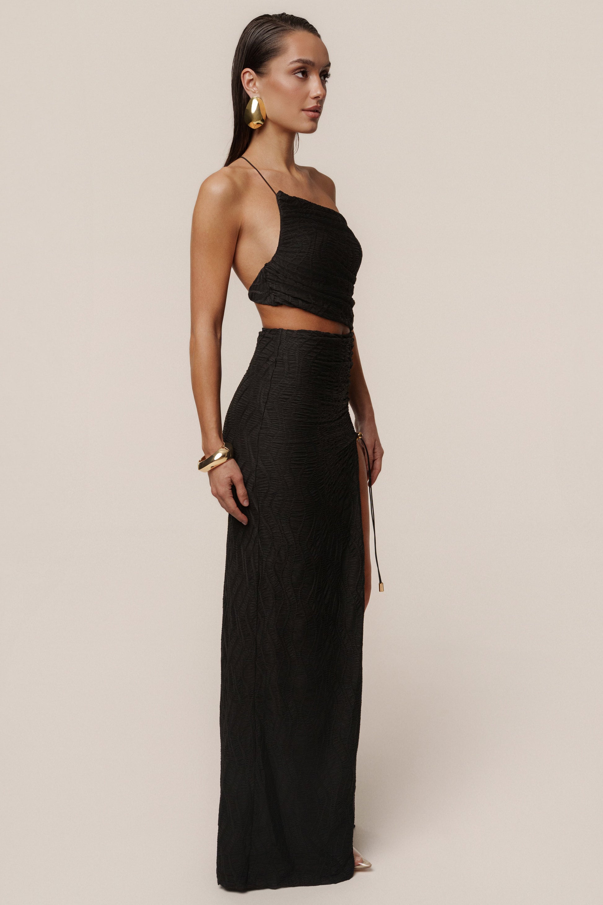 Black Adriana One Shoulder Maxi Dress JLUXLABEL