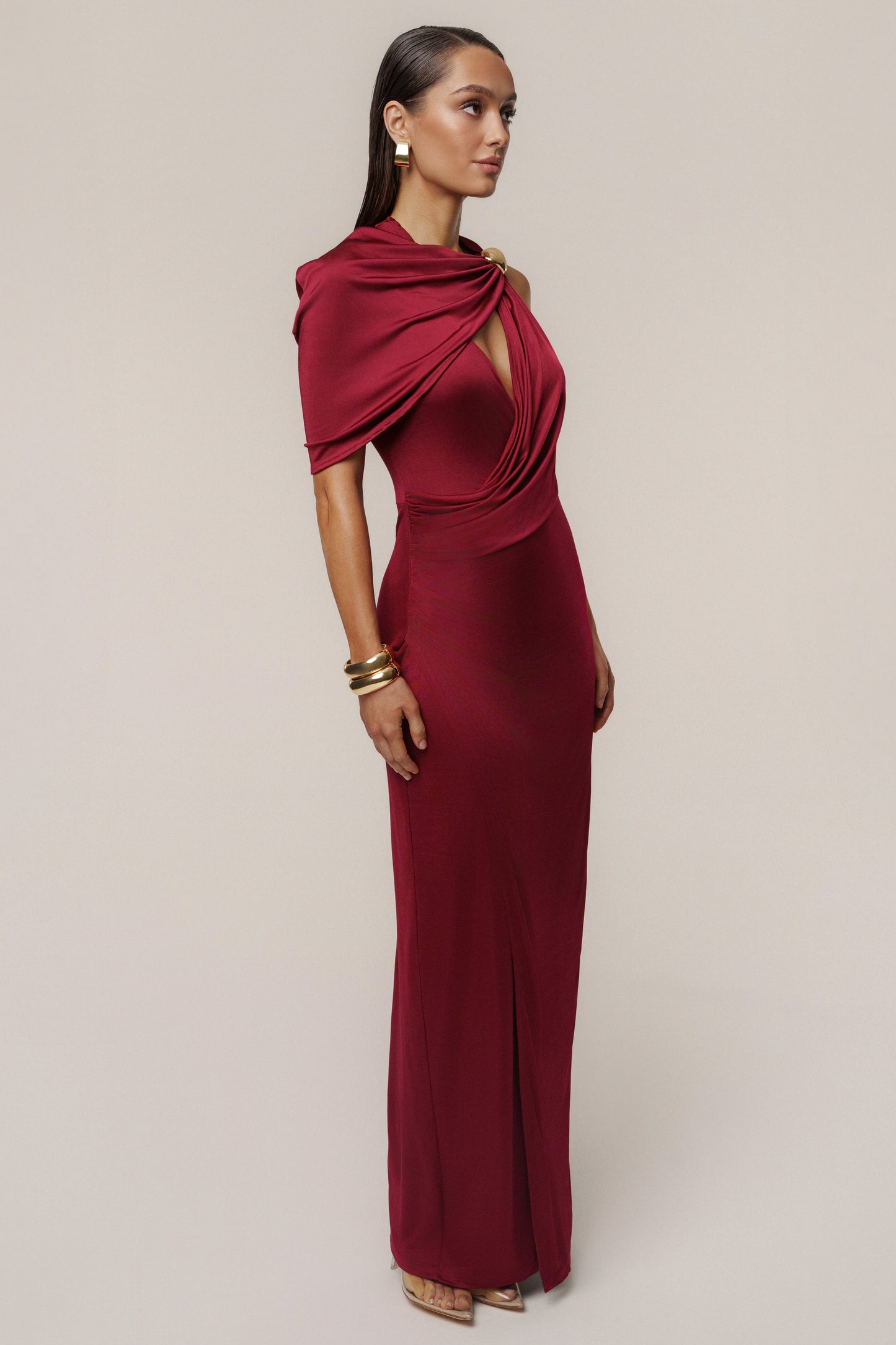Burgundy Enchanted Drape Maxi Dress JLUXLABEL