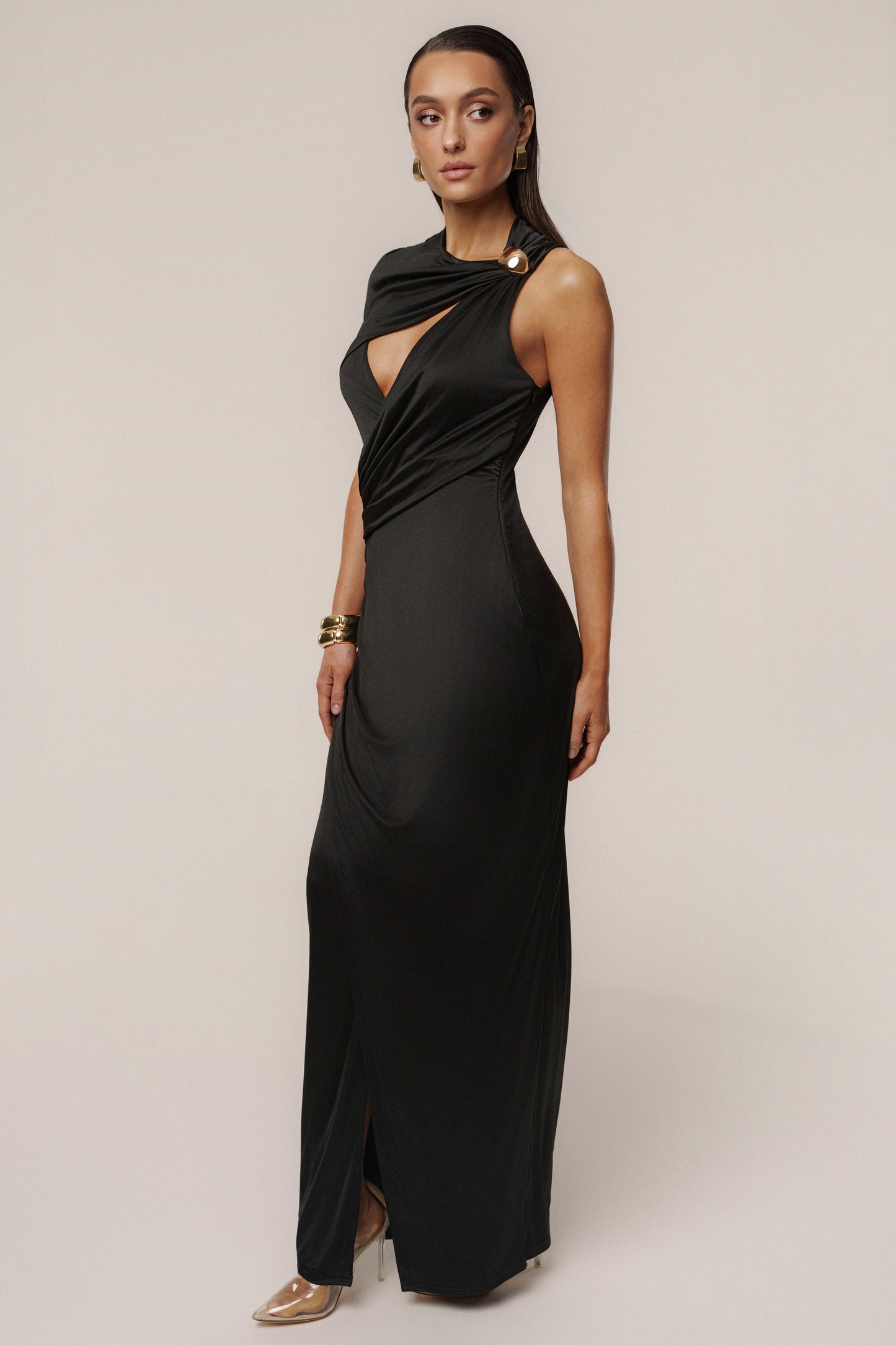 Black Enchanted Drape Maxi Dress JLUXLABEL