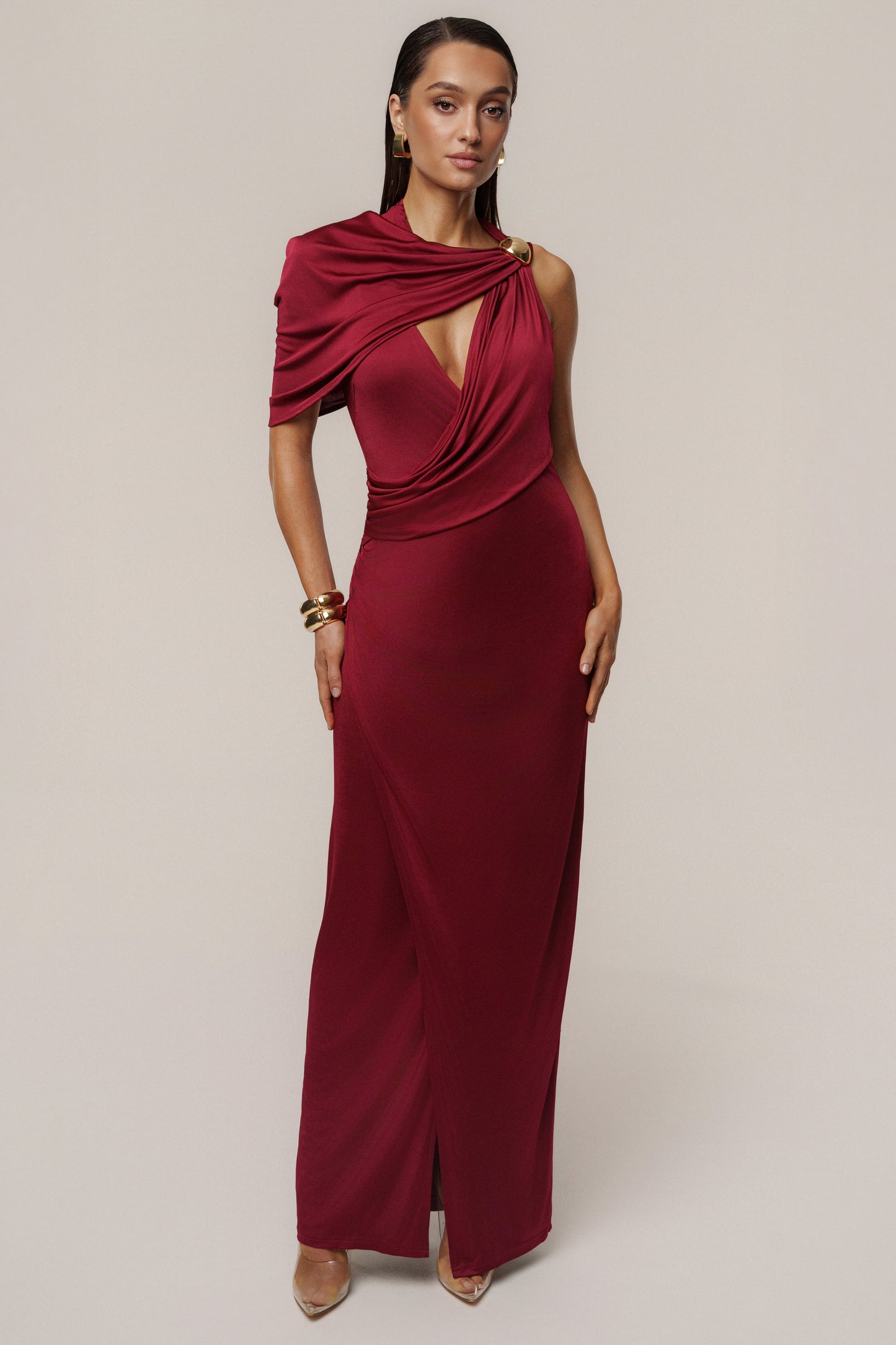 Burgundy Enchanted Drape Maxi Dress JLUXLABEL