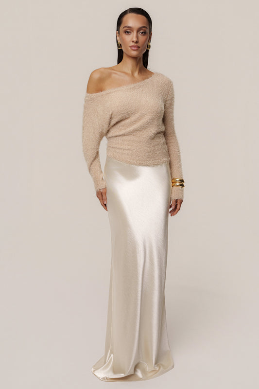 Champagne Tradition Satin Maxi Skirt JLUXLABEL