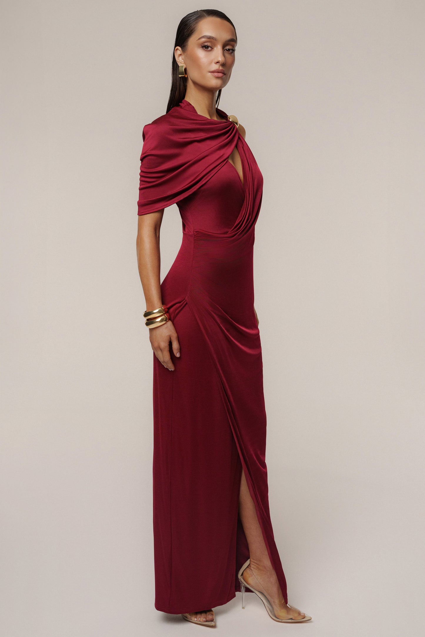 Burgundy Enchanted Drape Maxi Dress JLUXLABEL
