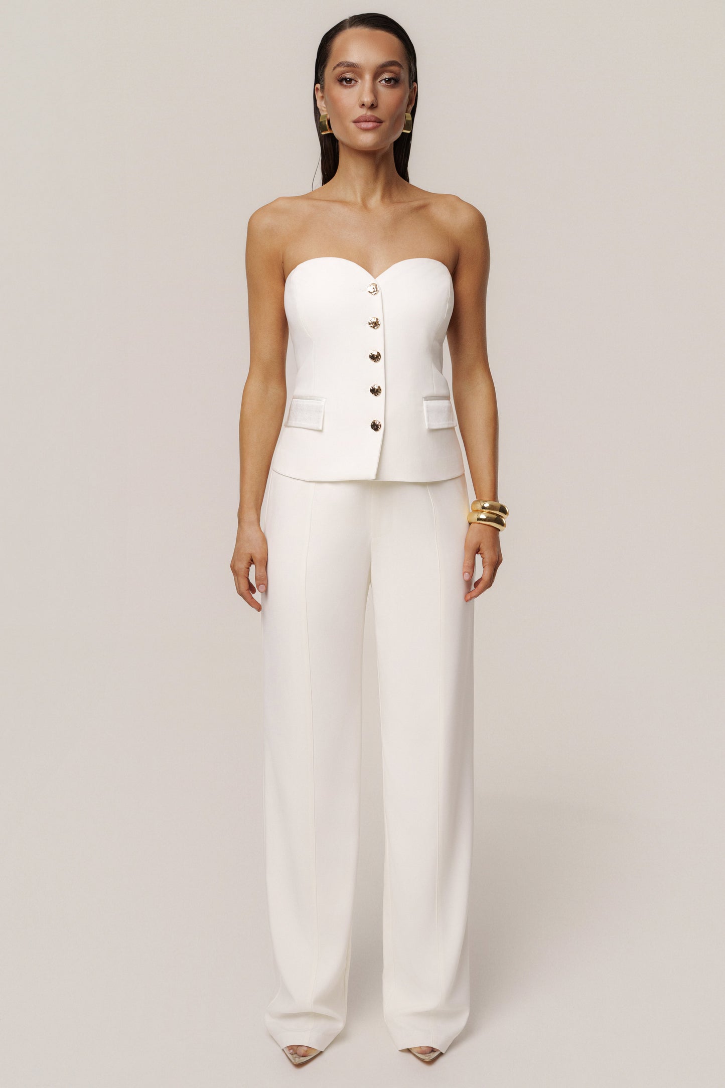 Ivory Button Front Vest JLUXLABEL