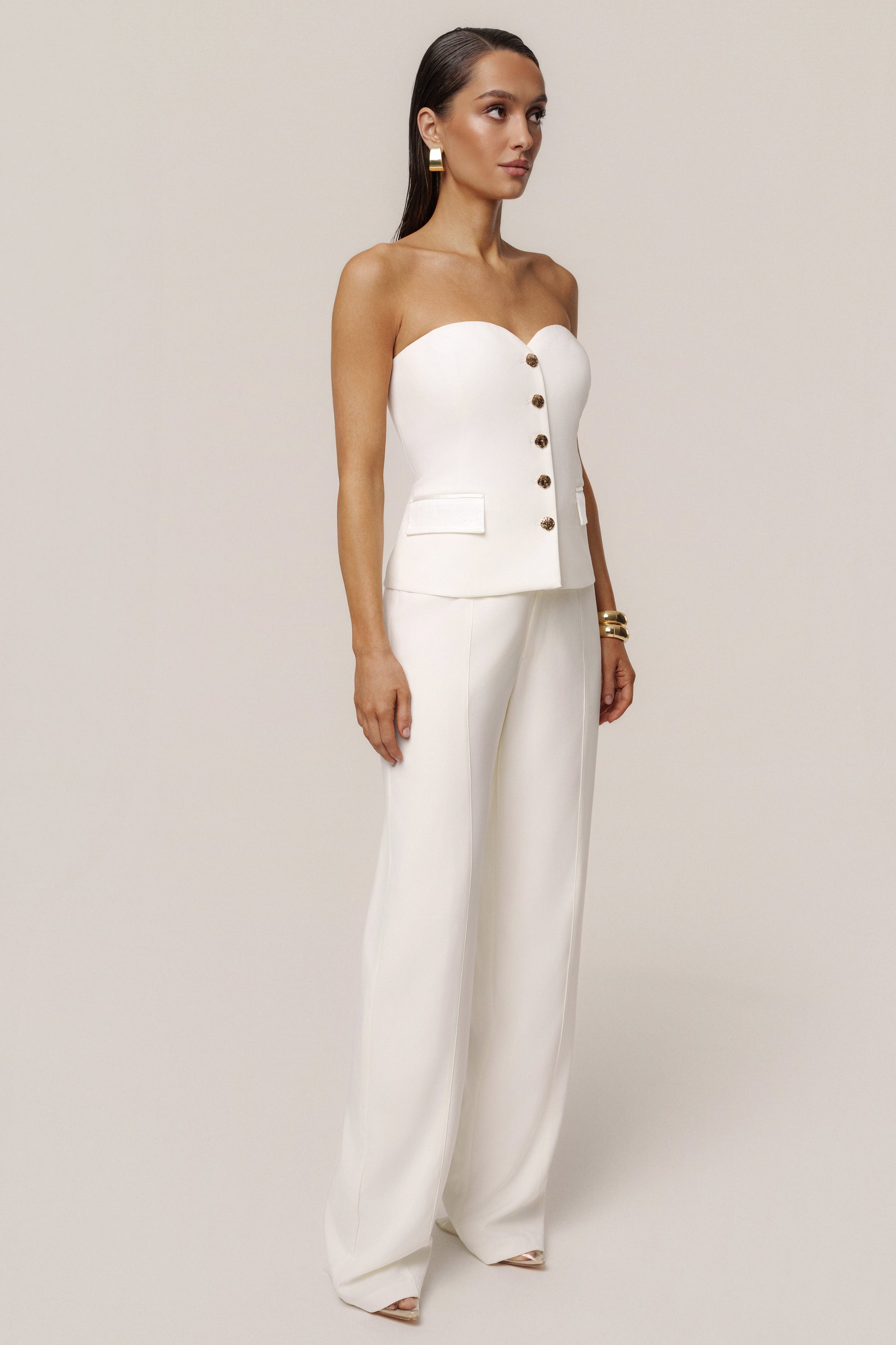 Ivory Button Front Vest JLUXLABEL