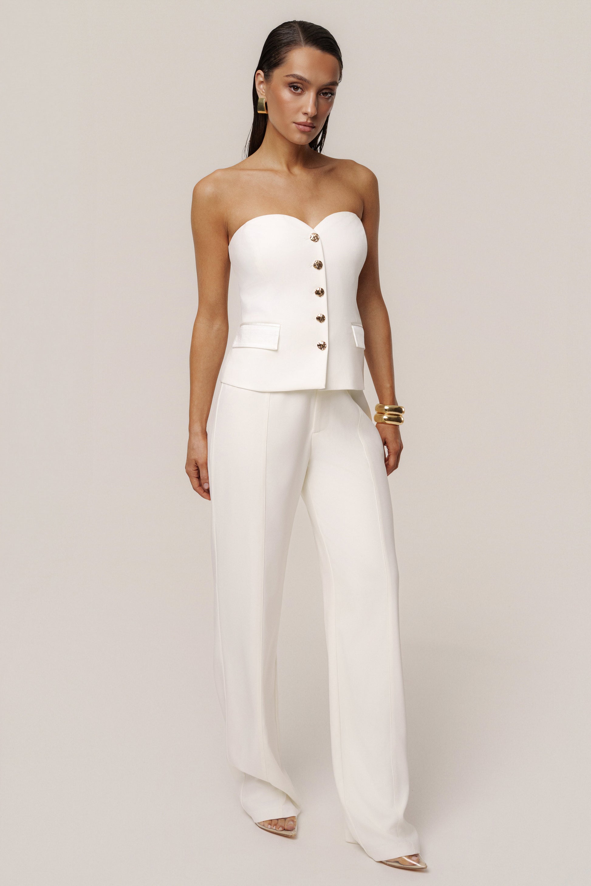 Ivory Button Front Vest JLUXLABEL