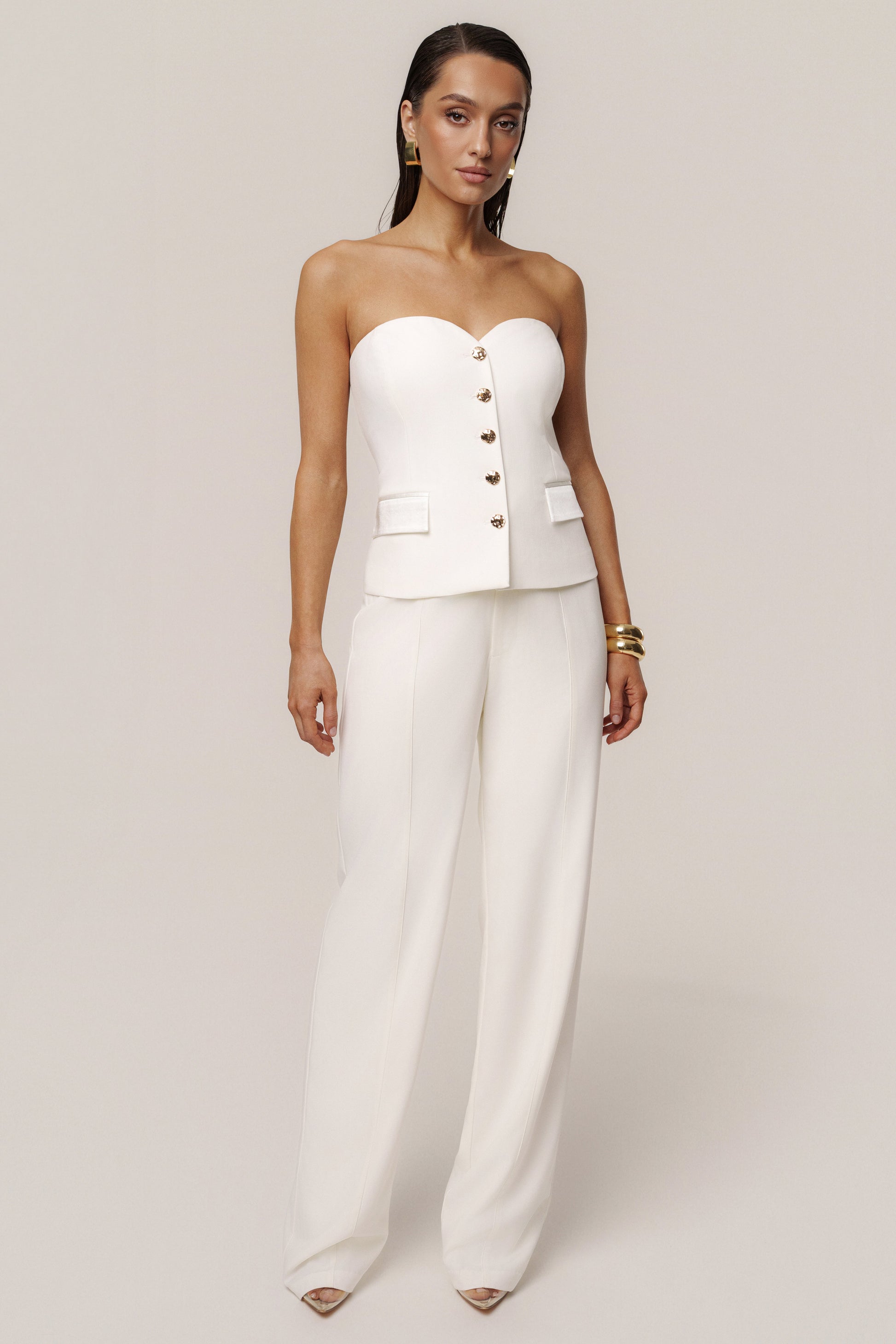Ivory Button Front Vest JLUXLABEL
