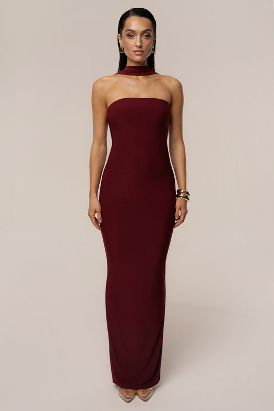 Burgundy Night Rose Maxi Dress