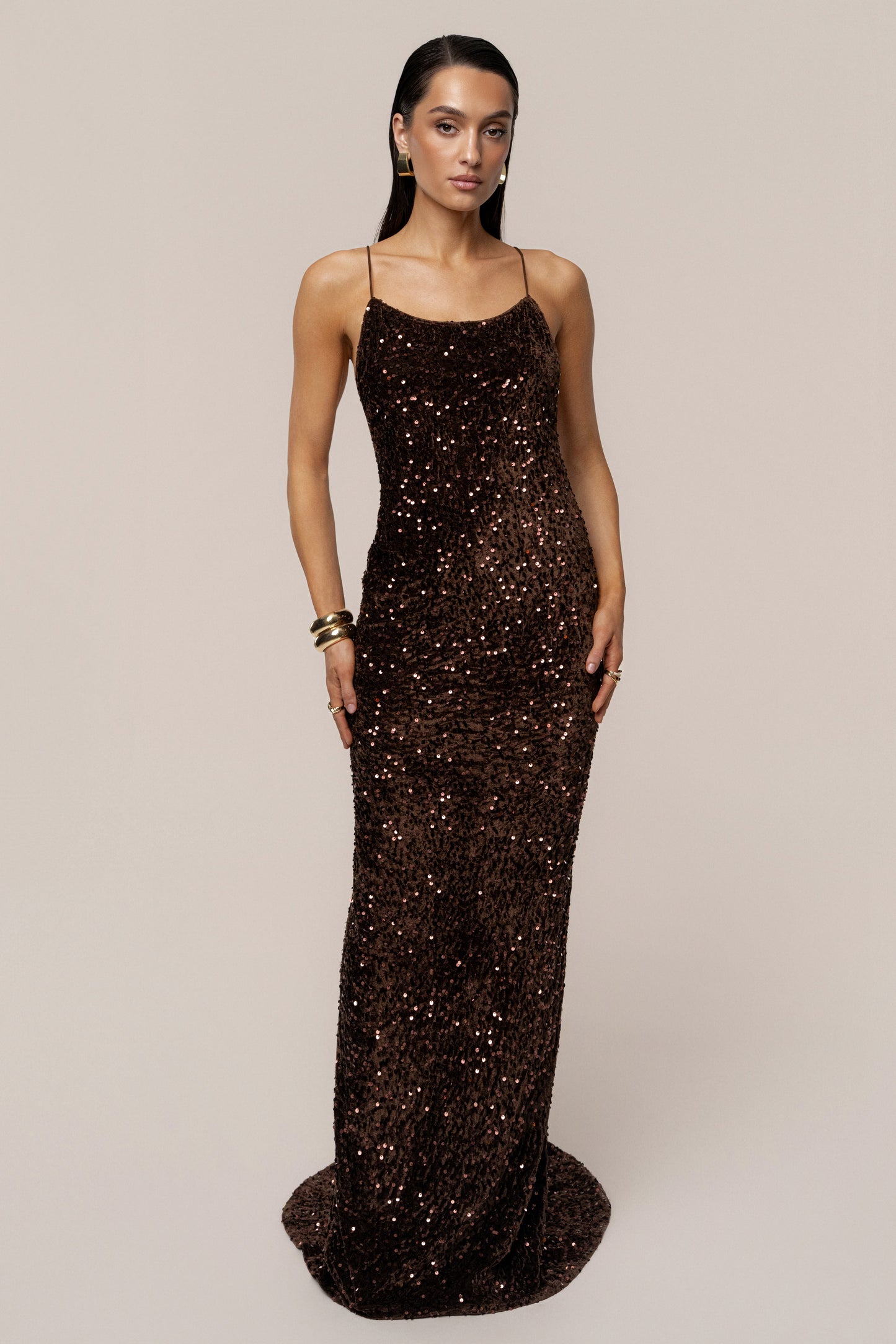 Brown Glisten All Night Sequin Gown