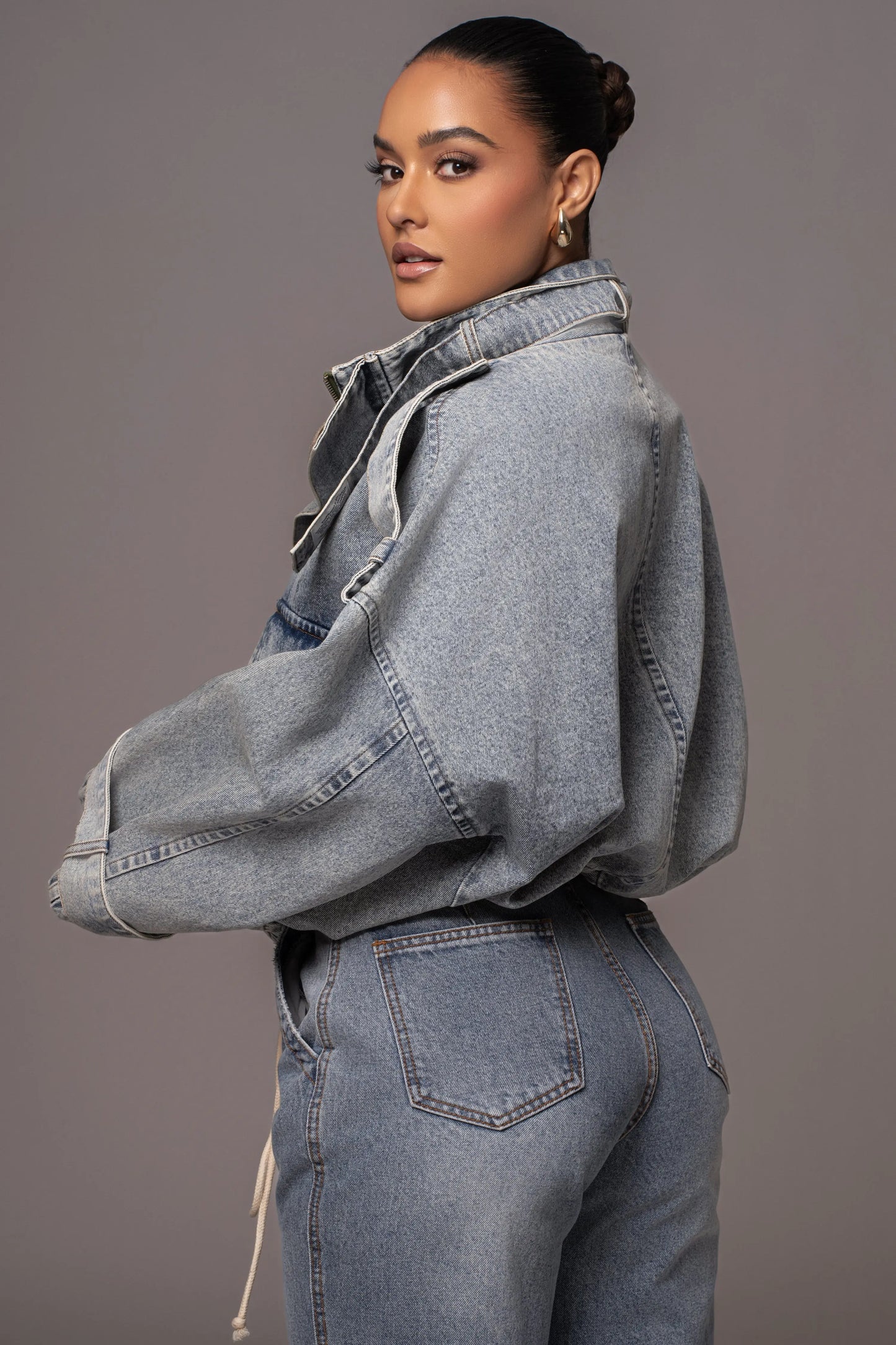Medium Wash Esther Utility Denim Jacket JLUXLABEL