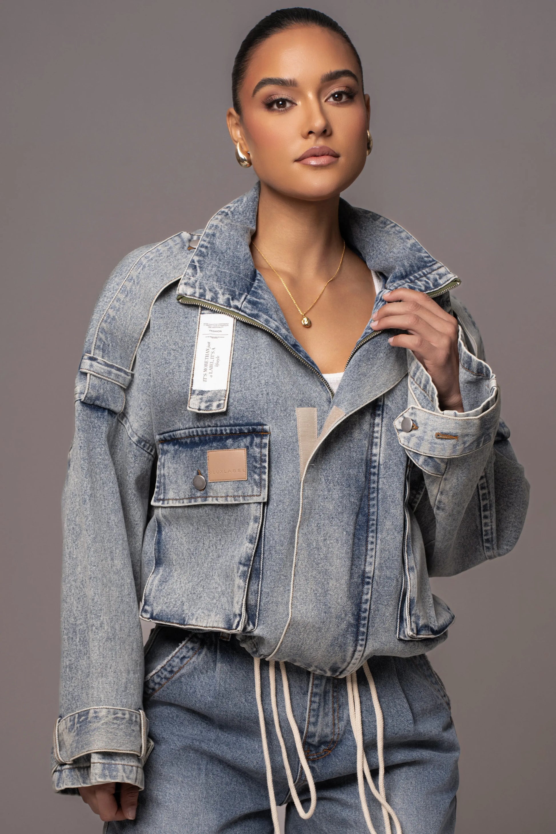 Medium Wash Esther Utility Denim Jacket JLUXLABEL