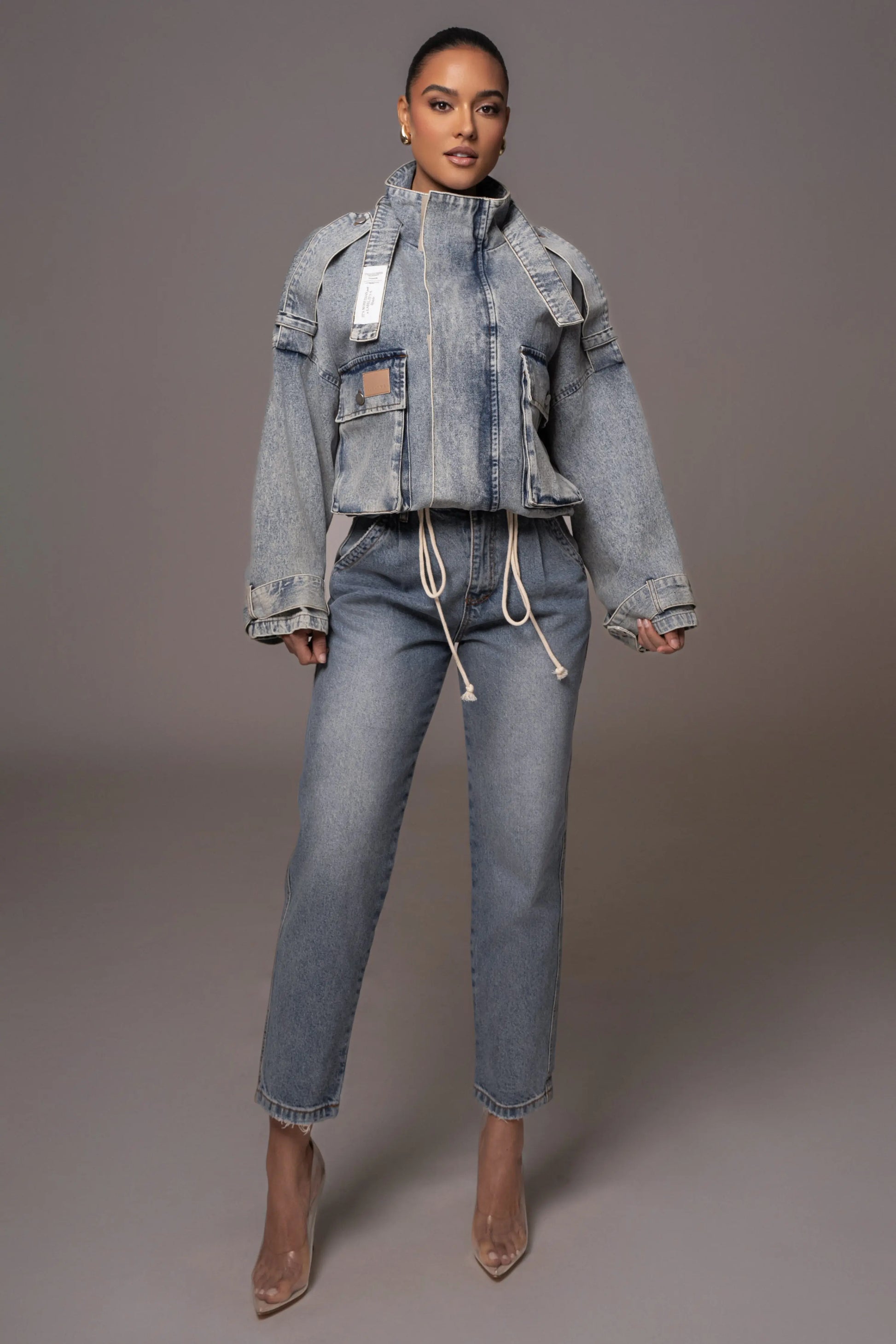 Medium Wash Esther Utility Denim Jacket JLUXLABEL