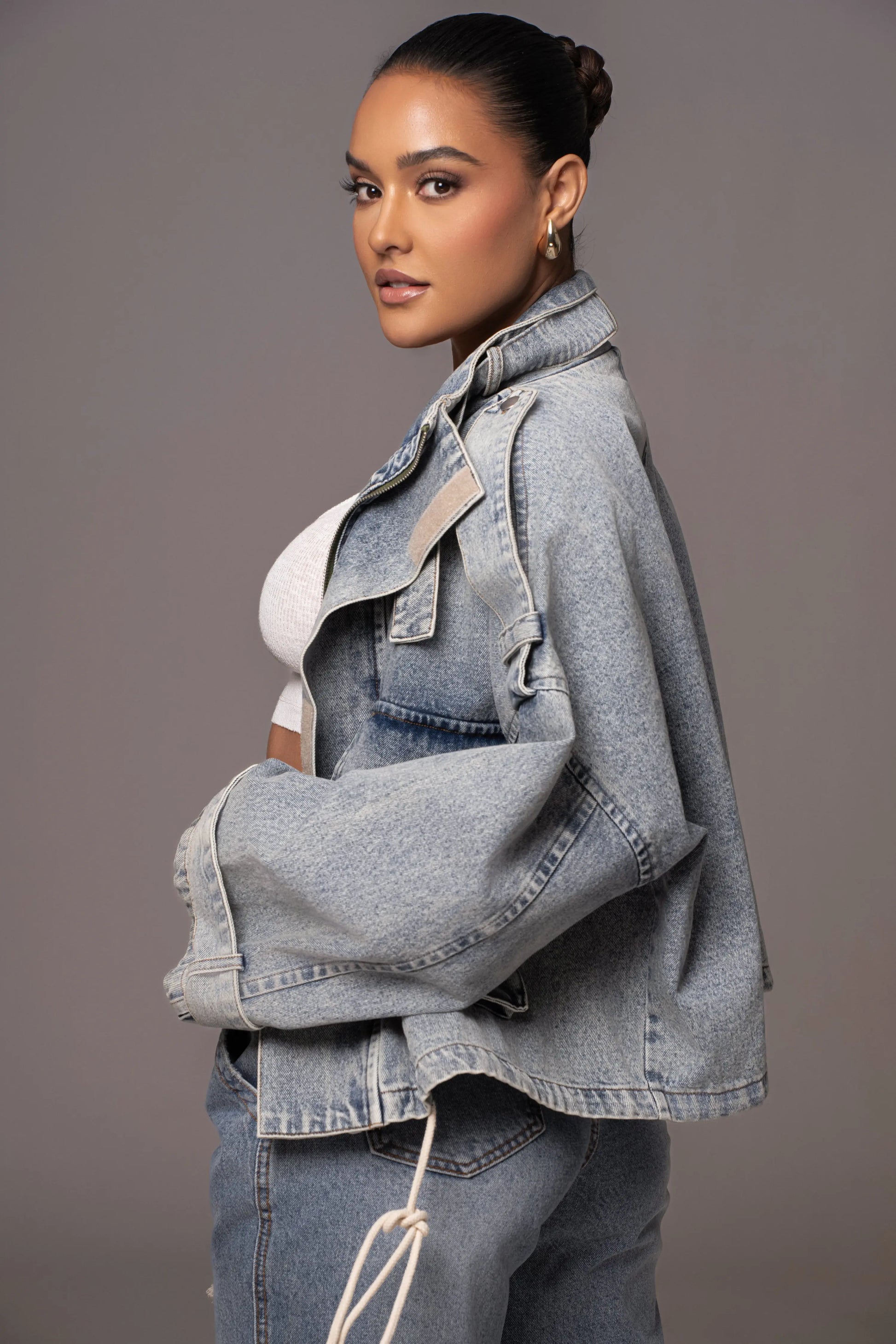 Medium Wash Esther Utility Denim Jacket JLUXLABEL