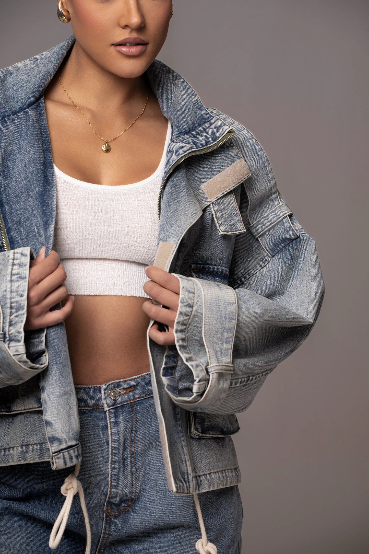Medium Wash Esther Utility Denim Jacket JLUXLABEL